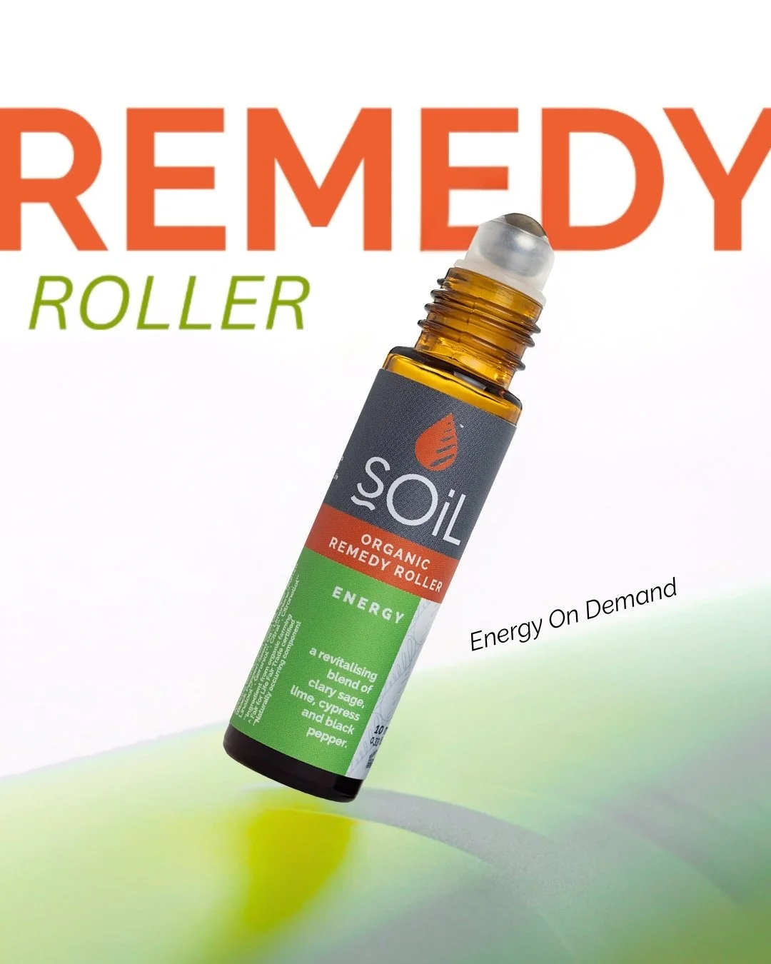 Don&rsquo;t let that midday fog steal your focus. Our Energy Remedy Roller is a zesty, organic power-up in a bottle, combining the citrus kick of Lime, the mental clarity of Clary Sage, the grounding scent of Cypress and a spicy spark of Black Pepper