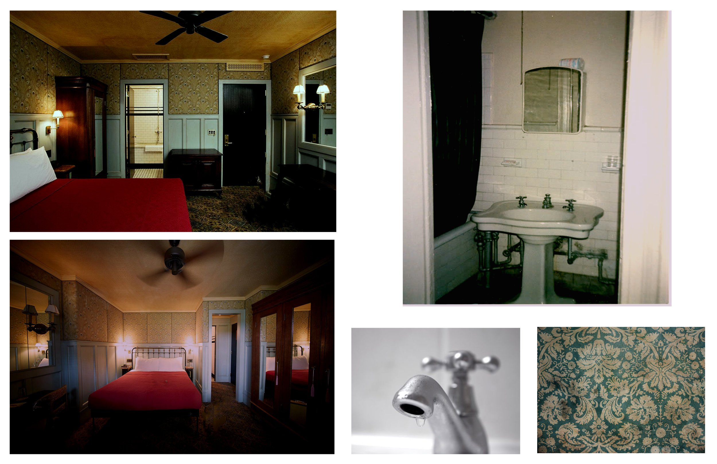 White wakes up in a room that appears fine but if one looks closer it is actually affected by time. Maybe the wall paper is stained, the ceiling fan threatens to fall apart, the faucet is leaking…