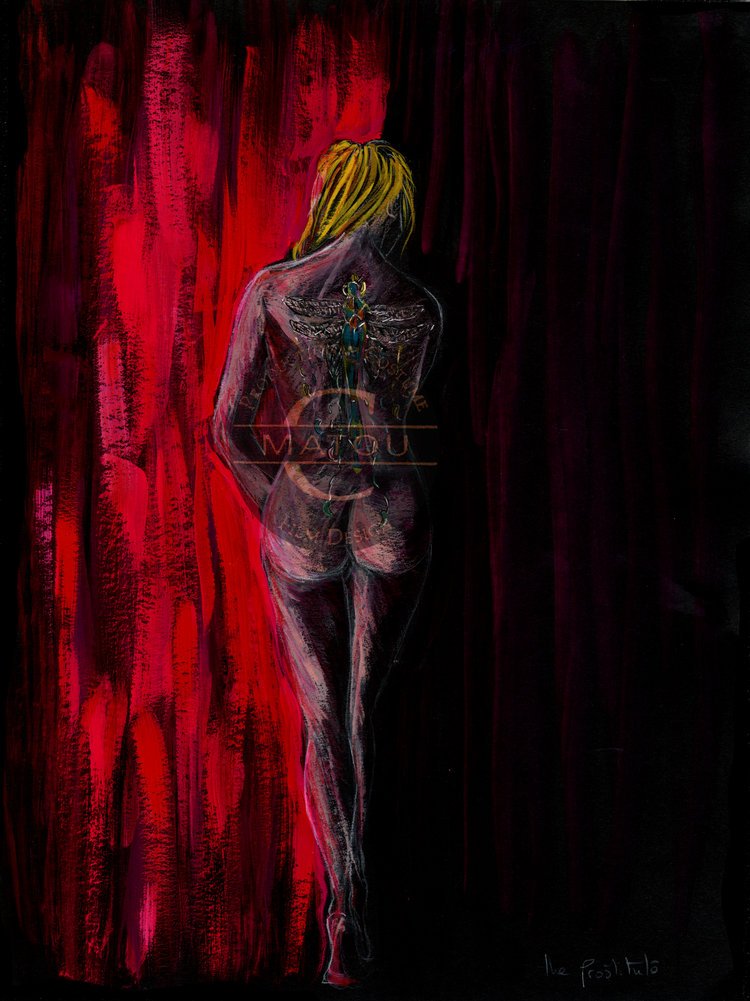 The intriguing young woman turns out to be a prostitute. She undresses to reveal a dragonfly tattoo on her back.