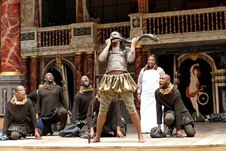 Mhlekazi (Wha Wha) is Adonis with one of the seven actresses that play Venus. Photo by Keith Pattison.