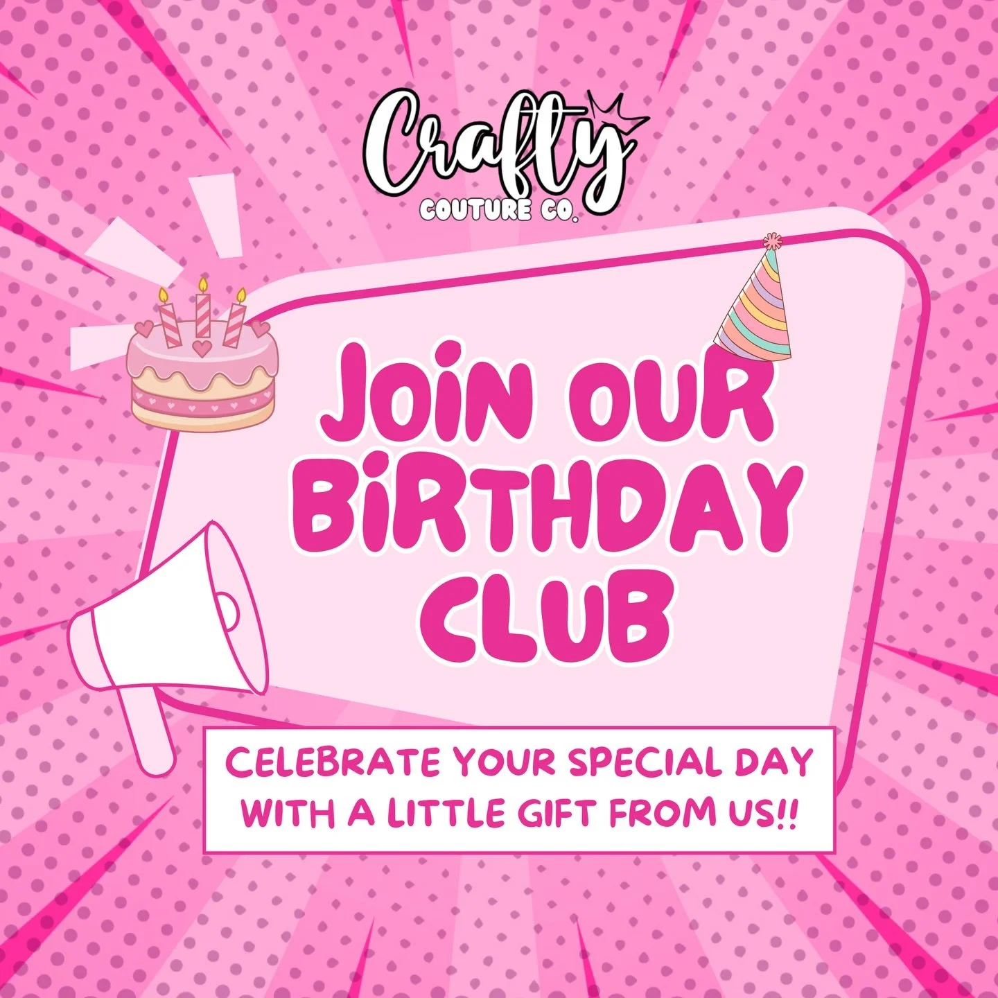 🎉 New here? Don&rsquo;t forget to join our Birthday Club! 🎂

If you&rsquo;re part of the Crafty Couture family, you deserve a little something special on your birthday.

When you join our Birthday Club, we&rsquo;ll send you a birthday surprise to c