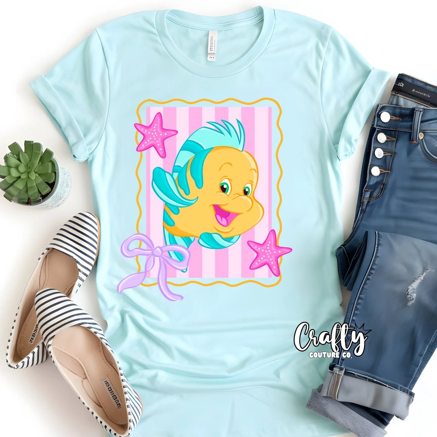 Look who&rsquo;s making a splash 💦

Now available in four different color tees.  These are made to order so hurry and get your order in 🙌🏻🙌🏻

#mermaidtheme #flounder #disneyinspriredtees #magical