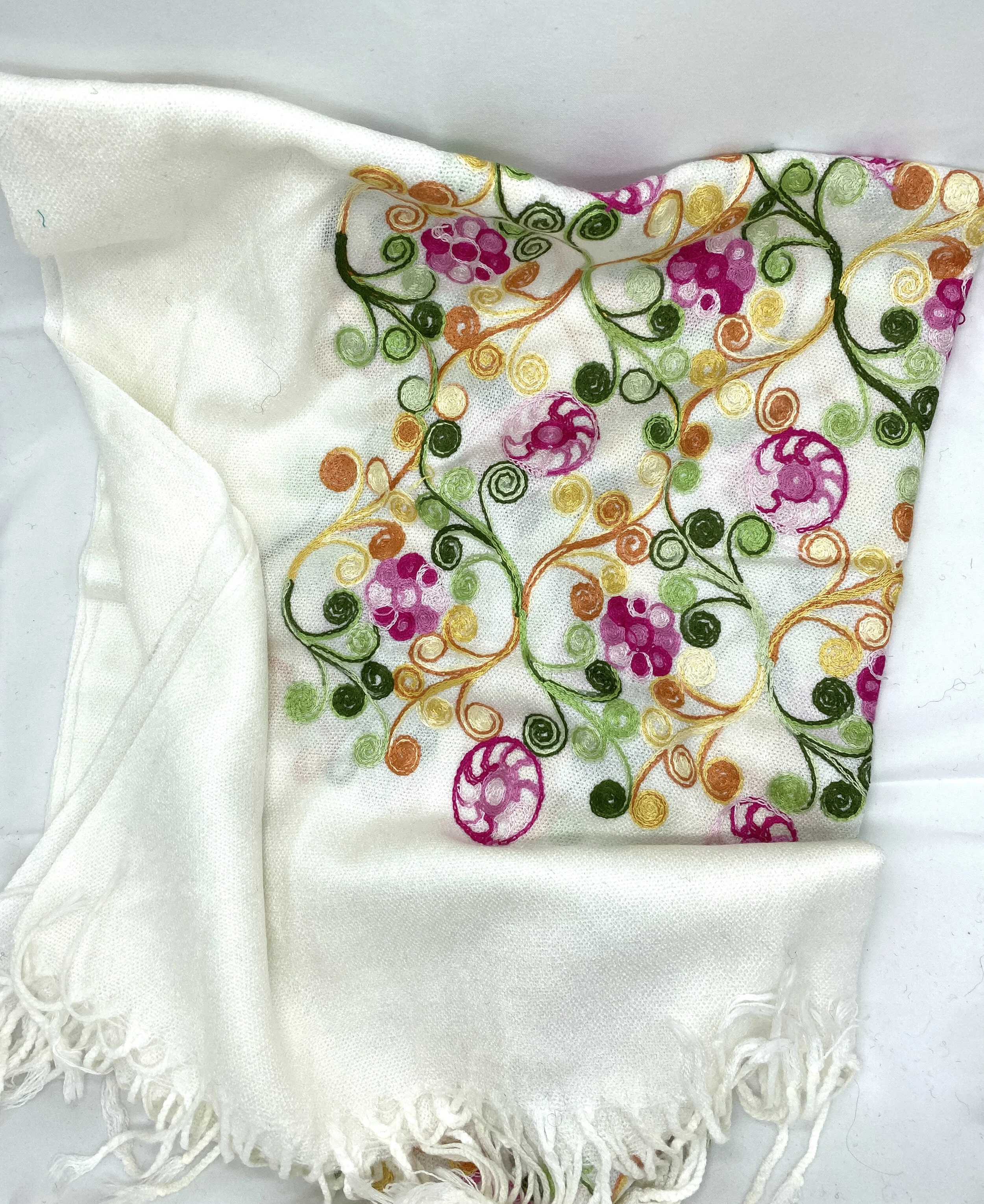 Embroidered Pashmina White Scarf/Shawl
