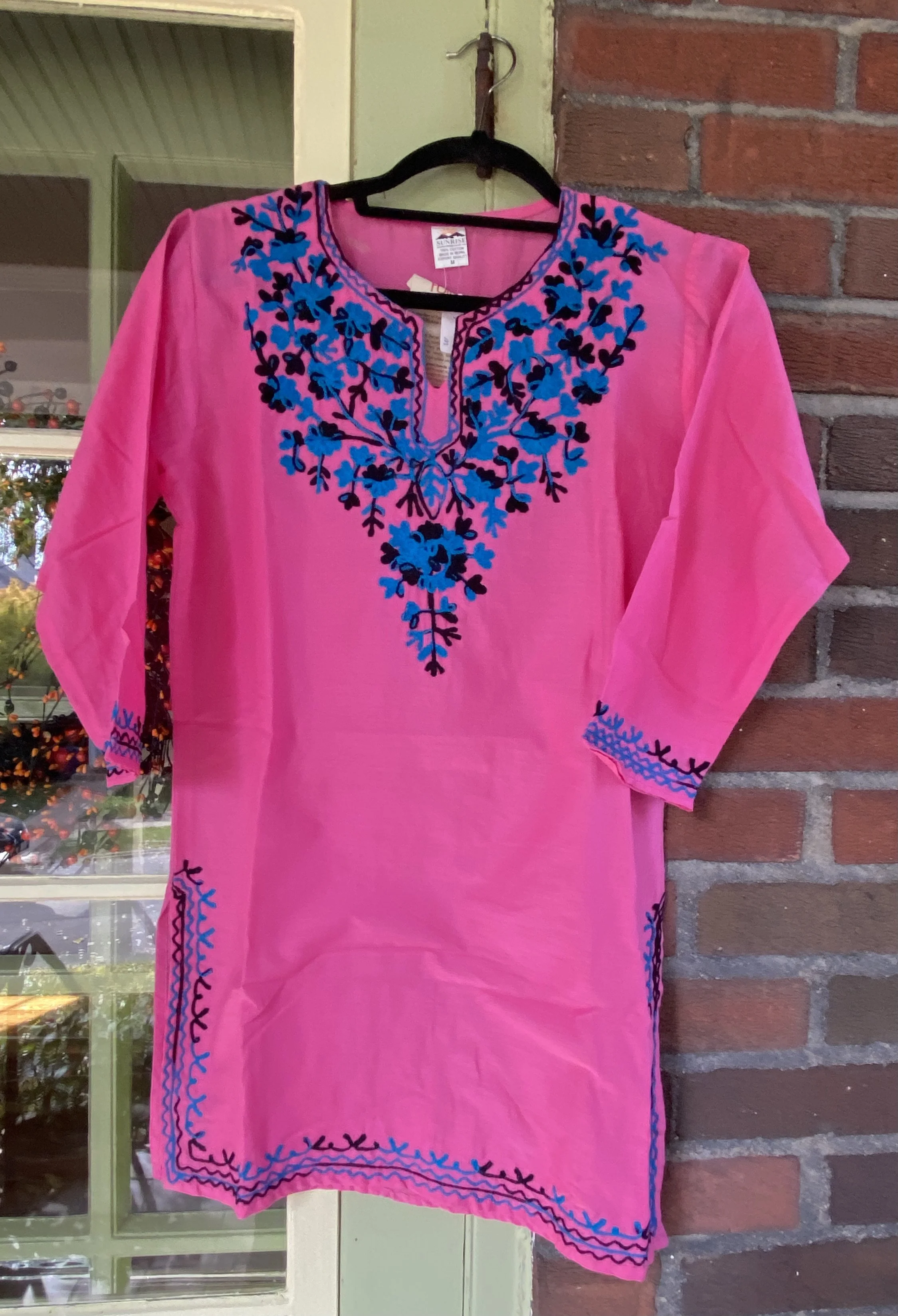 Women's Blue Embroidered Pink Tunic Medium