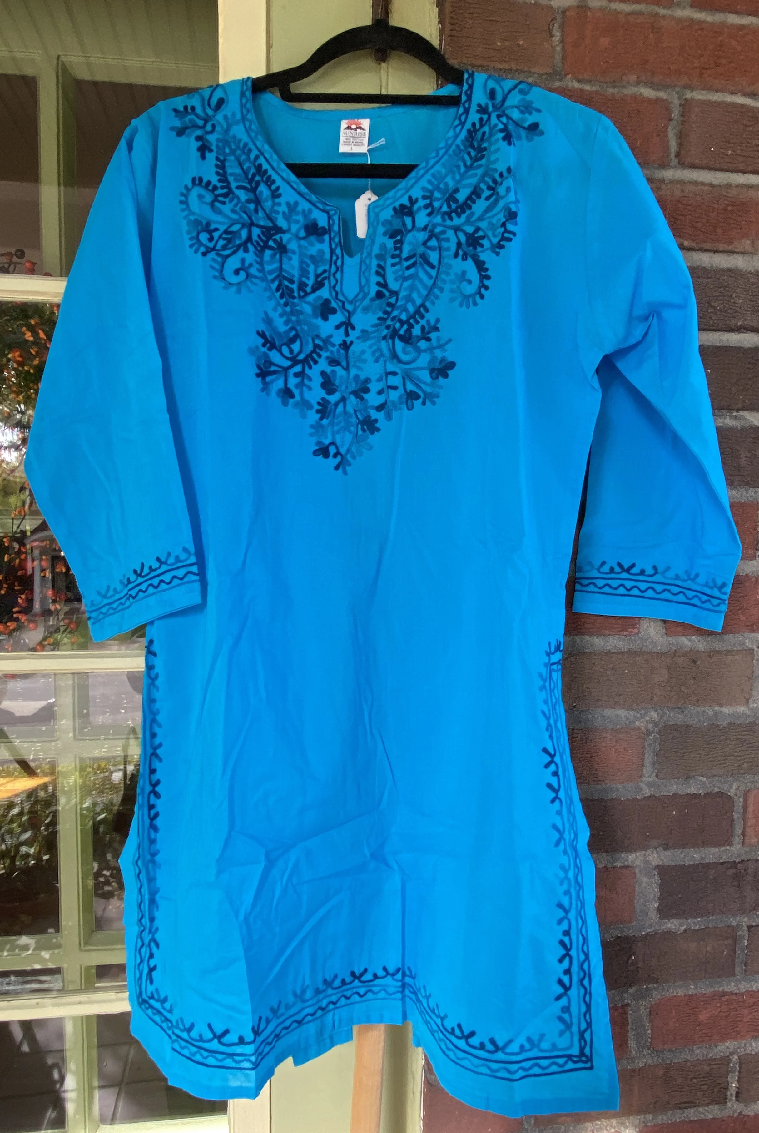 Women's Blue Embroidered Blue Tunic Large