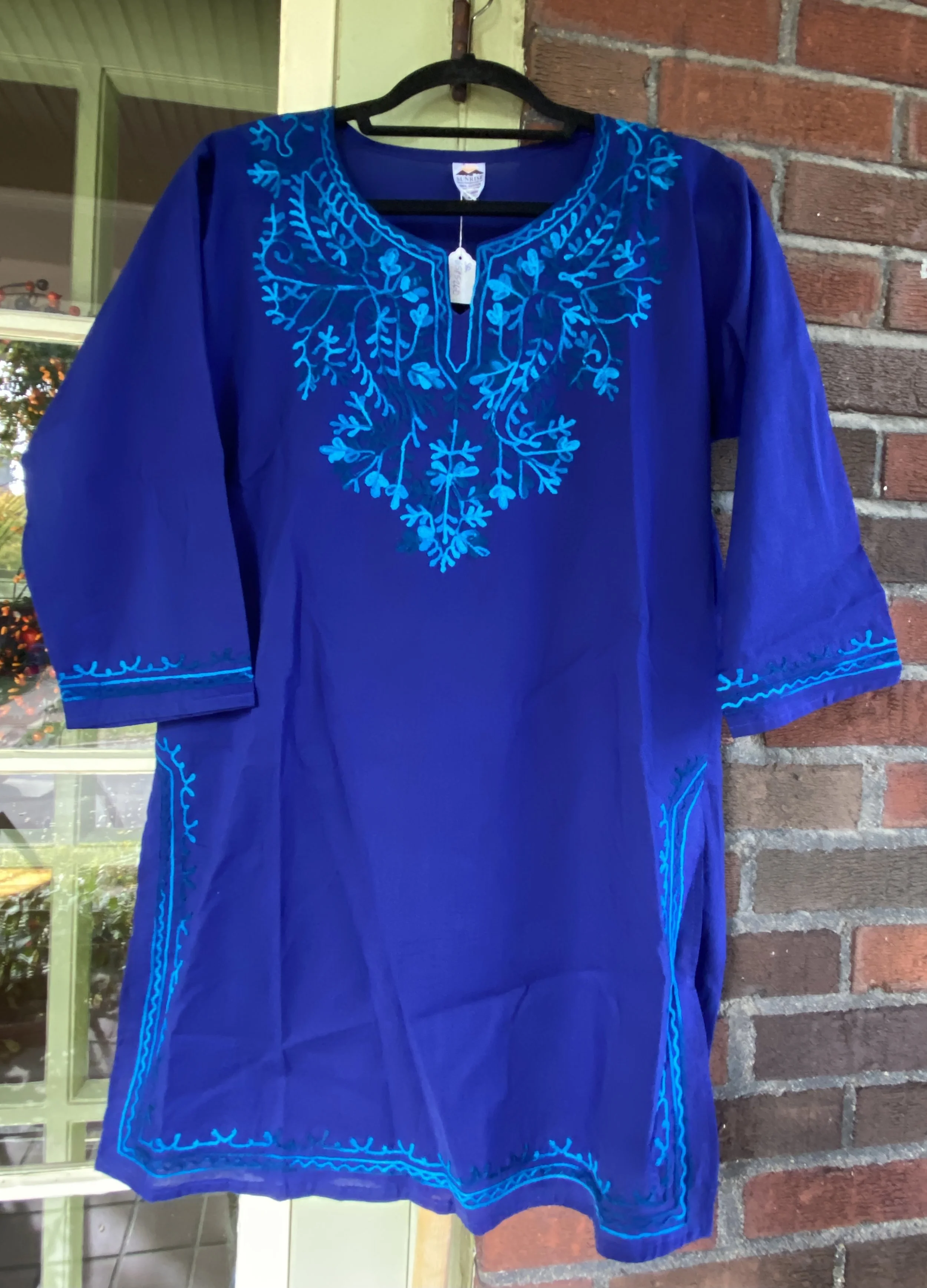 Women's Blue Embroidered Royal Blue Tunic Large