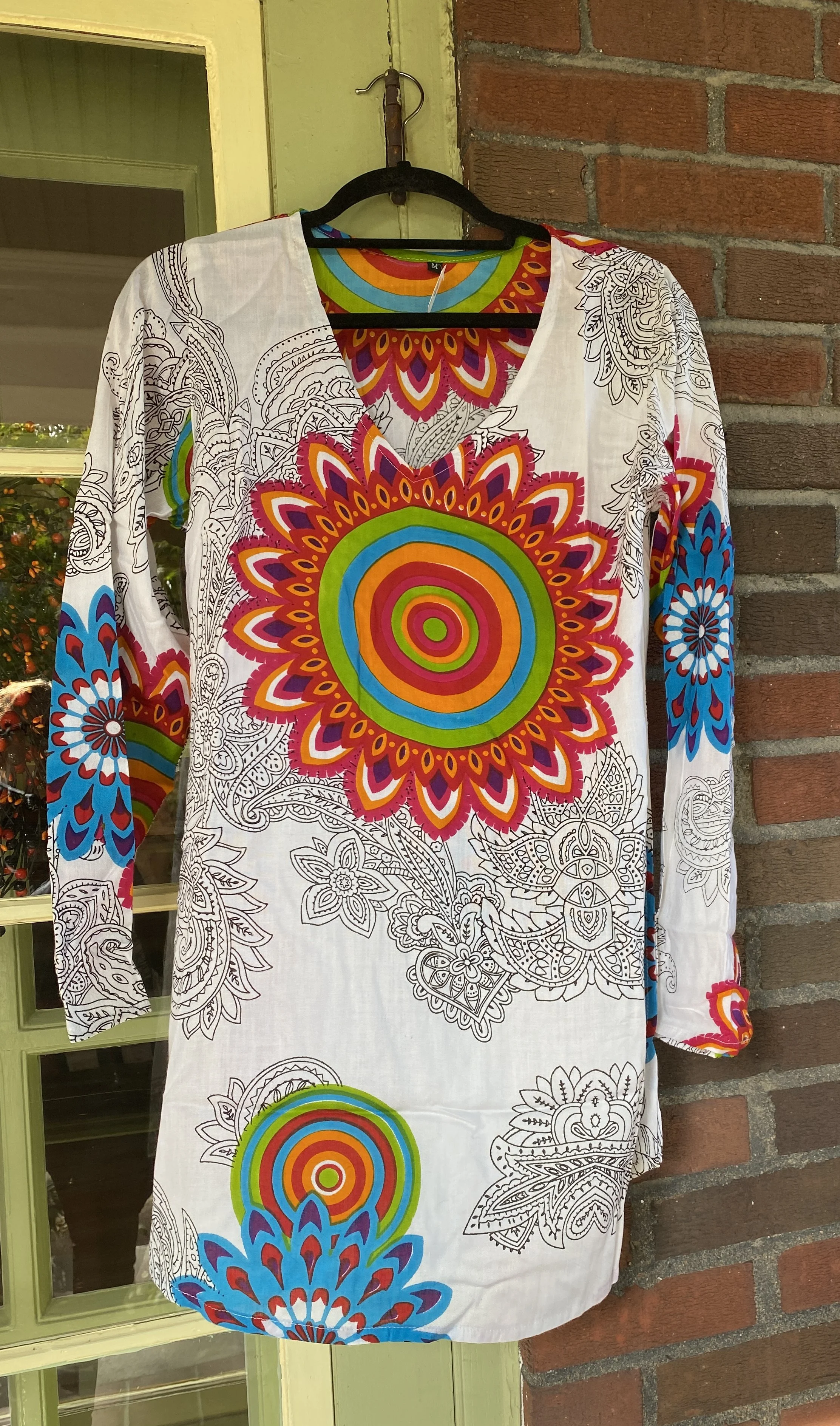 Women's Tunic Colorful Floral White Large