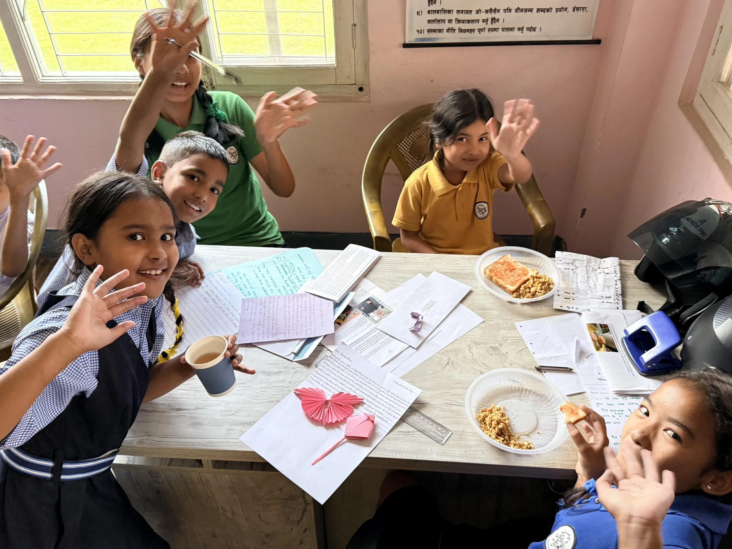 Snack time during letter writing. 