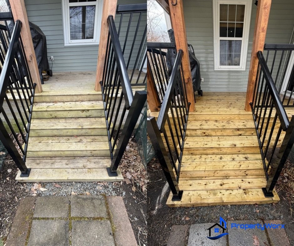 Before &amp; After: Deck Restoration by PropertyWorx
From weathered and worn to clean and refreshed &mdash; this deck transformation speaks for itself! 🏡✨
New life, new look. Your outdoor space deserves the best.
#DeckRestoration #BeforeAndAfter #Pr