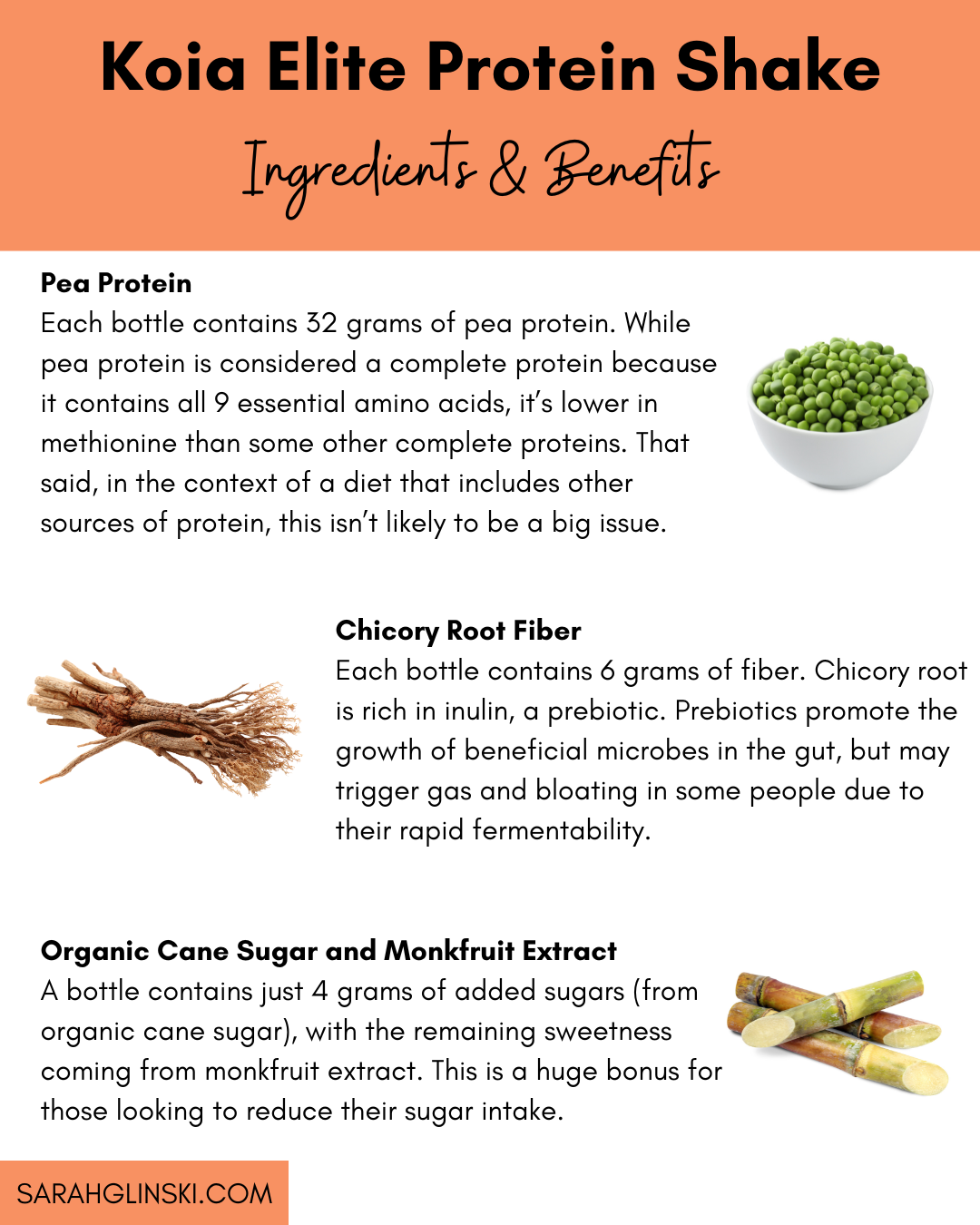 An image reviewing the ingredients in Koia Protein Shakes