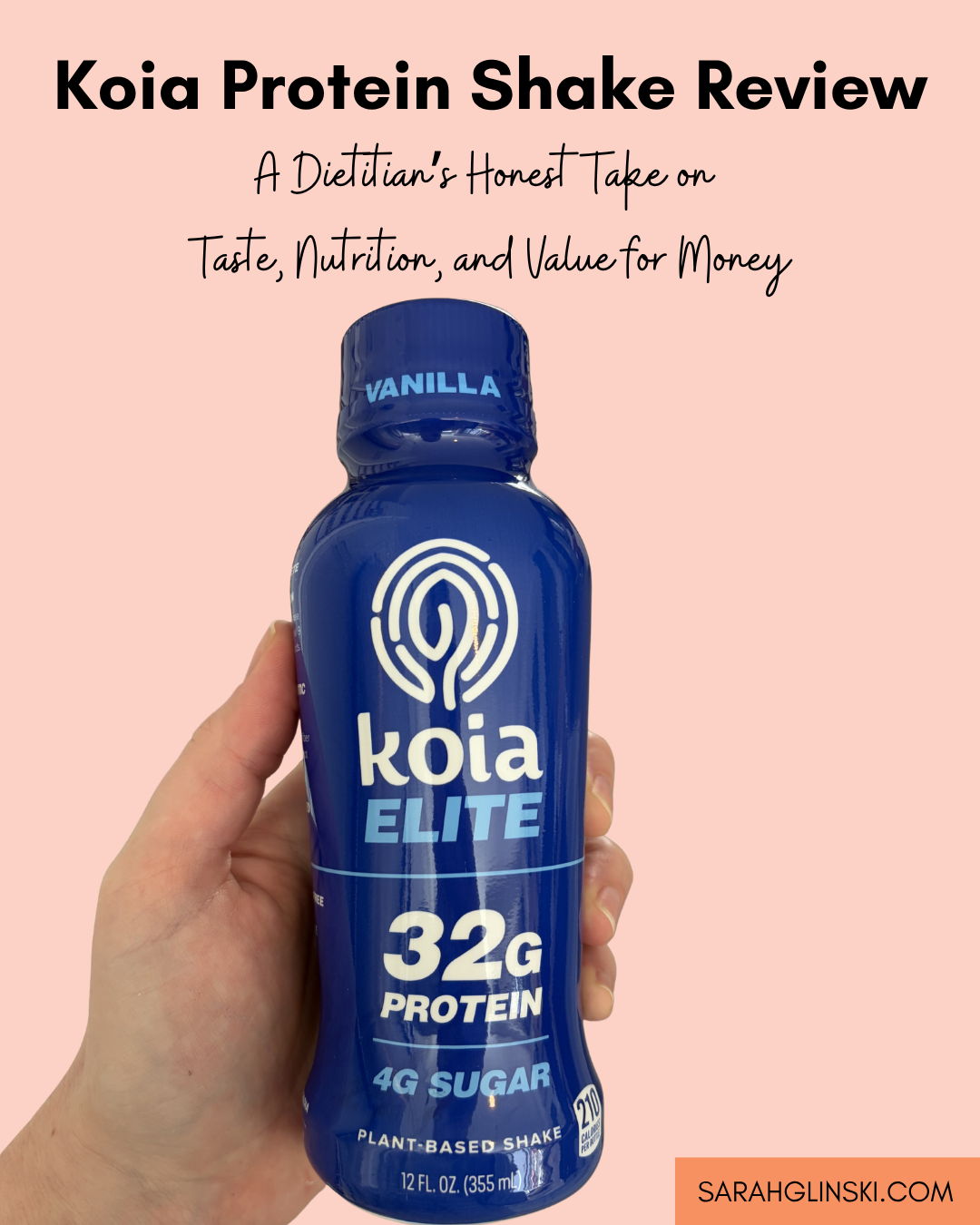 A title page with someone holding a Koia Elite Protein Shake