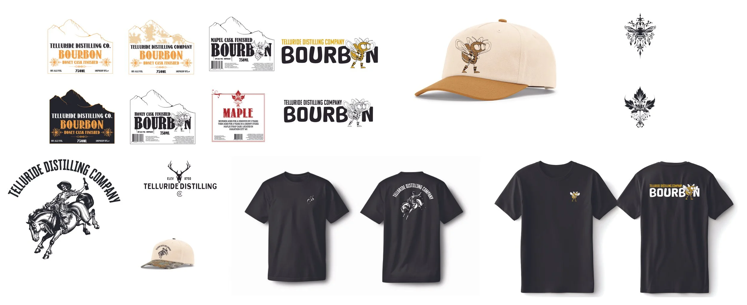 Telluride Distilling Company. One identity. A lot of places to take it. 

Brand development spanning illustration, product graphics, apparel, headwear, and supporting visual assets-building a flexible identity that could live across products, merchan
