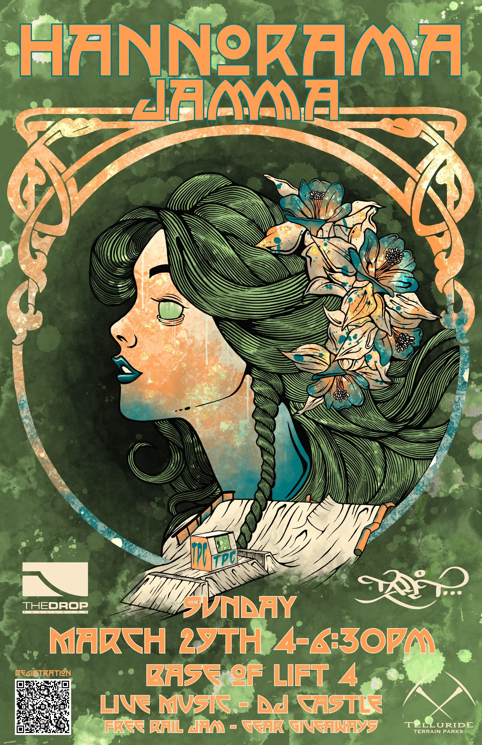 Poster art for Telluride Terrain Parks 2026 Spring Rail Jam