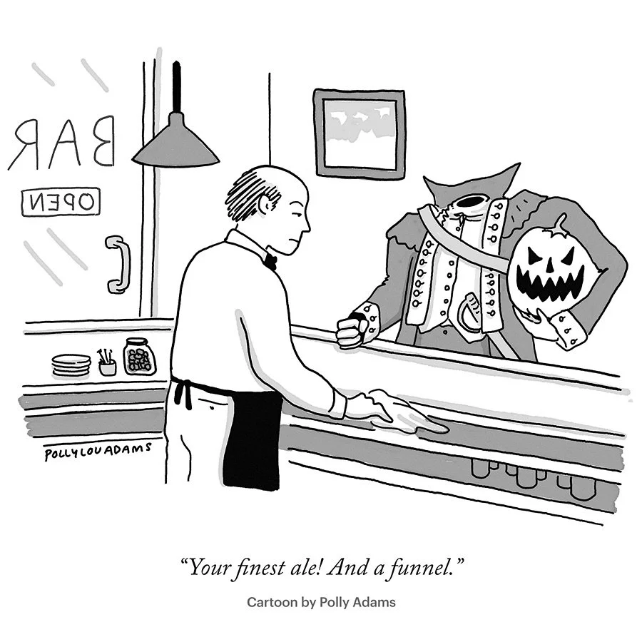 A headless horseman walks into a bar&hellip; Today&rsquo;s daily for @newyorkermag 🎃 thanks @emmaewallen and @craezy 🍻 and don&rsquo;t lose your heads tomorrow ghouls and gals 👻(drink responsibly)