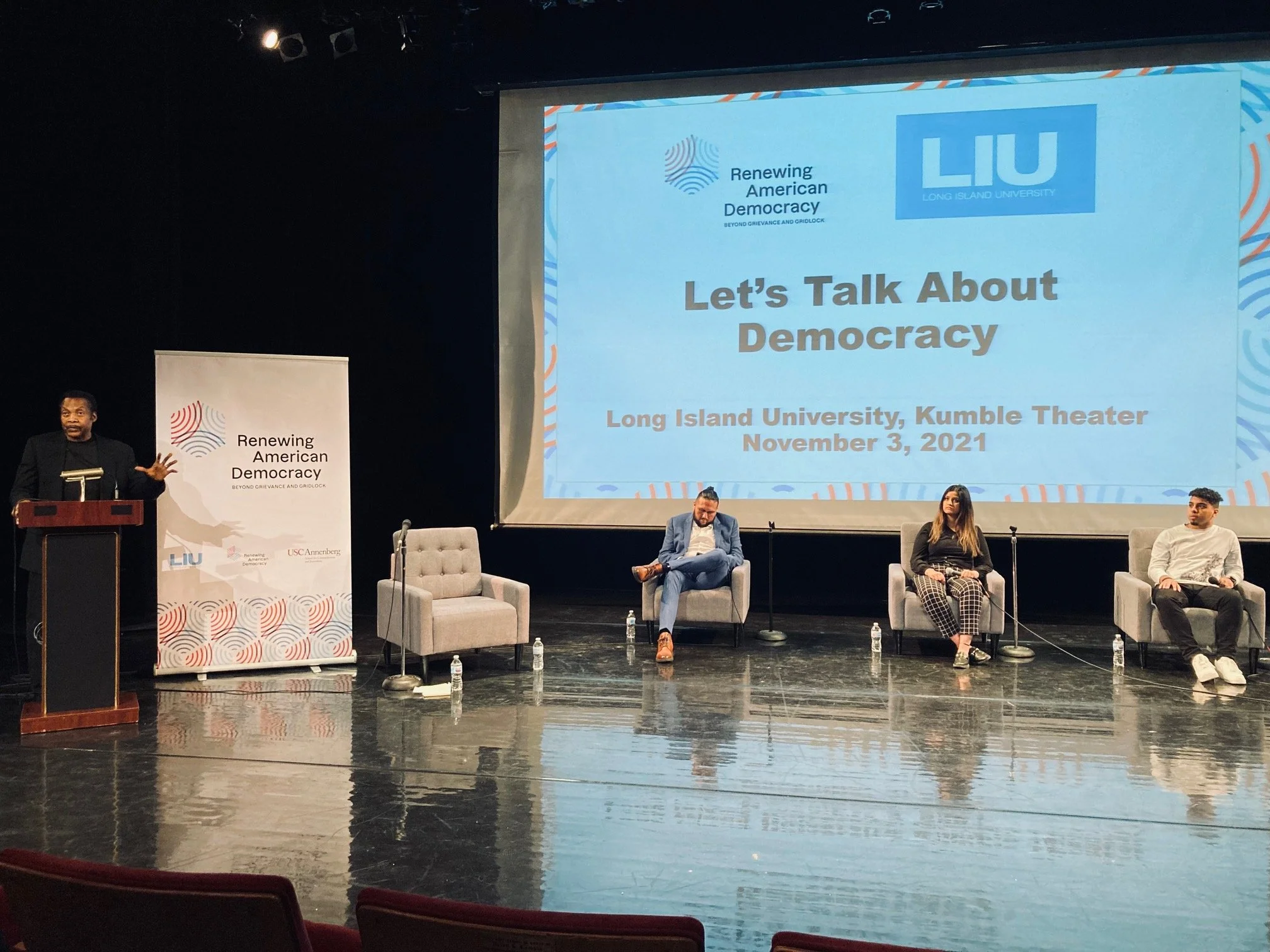 Renewing American Democracy’s first listening event at the Kumble Theater on Long Island University's Brooklyn Campus. 