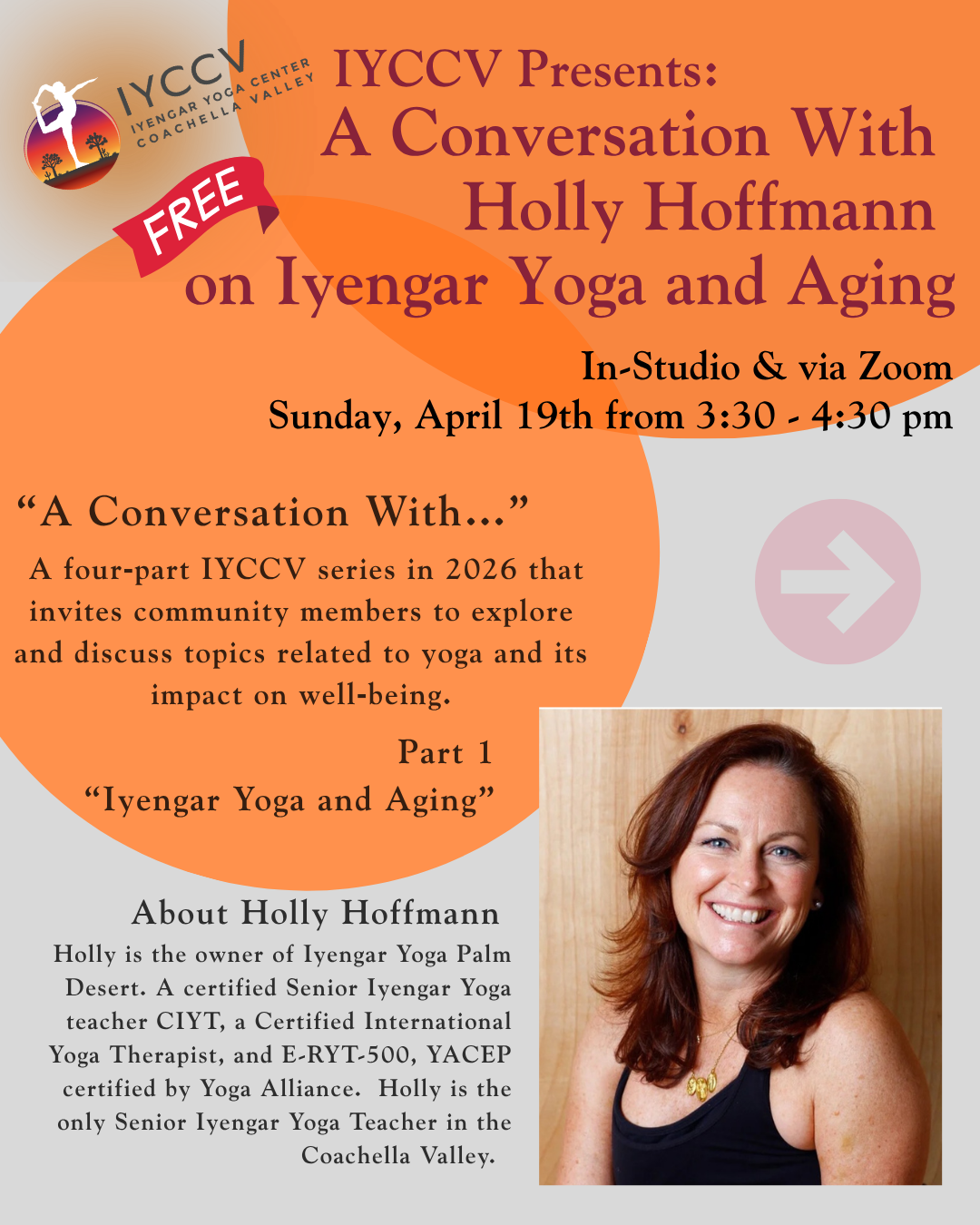 IYCCV Presents: A Conversation With Holly Hoffmann on Iyengar Yoga and Aging.