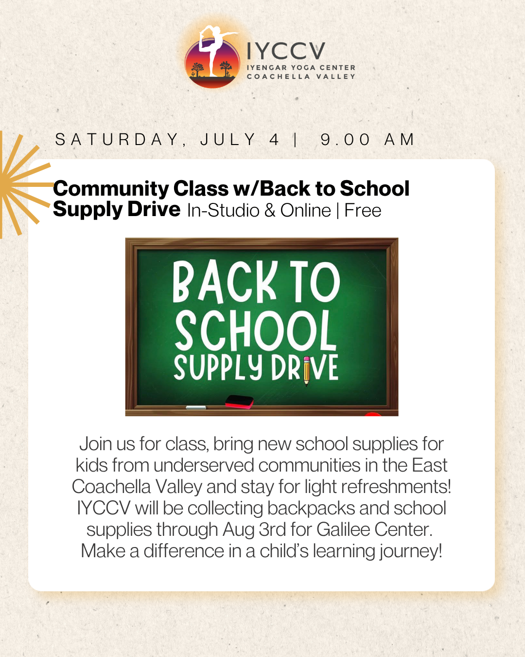 Community Class &amp; Back to School Supply Drive for Galilee Center