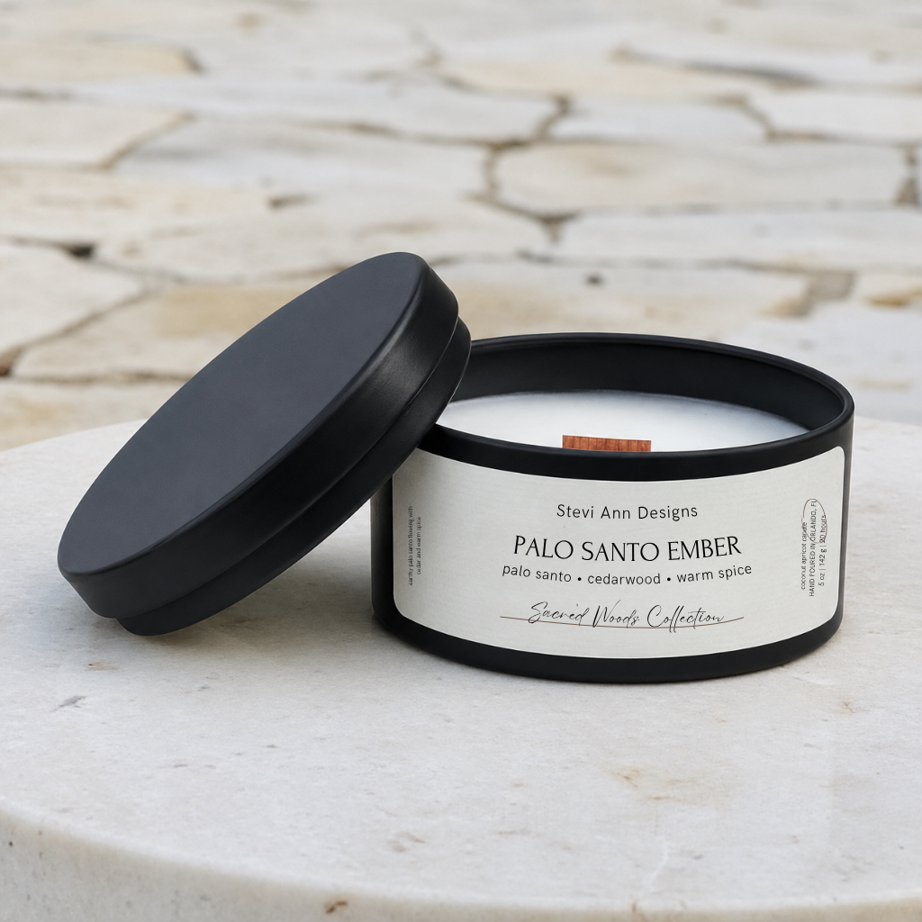 Stevi Ann Designs_Palo Santo Ember candle 5 oz lid off_v2.png