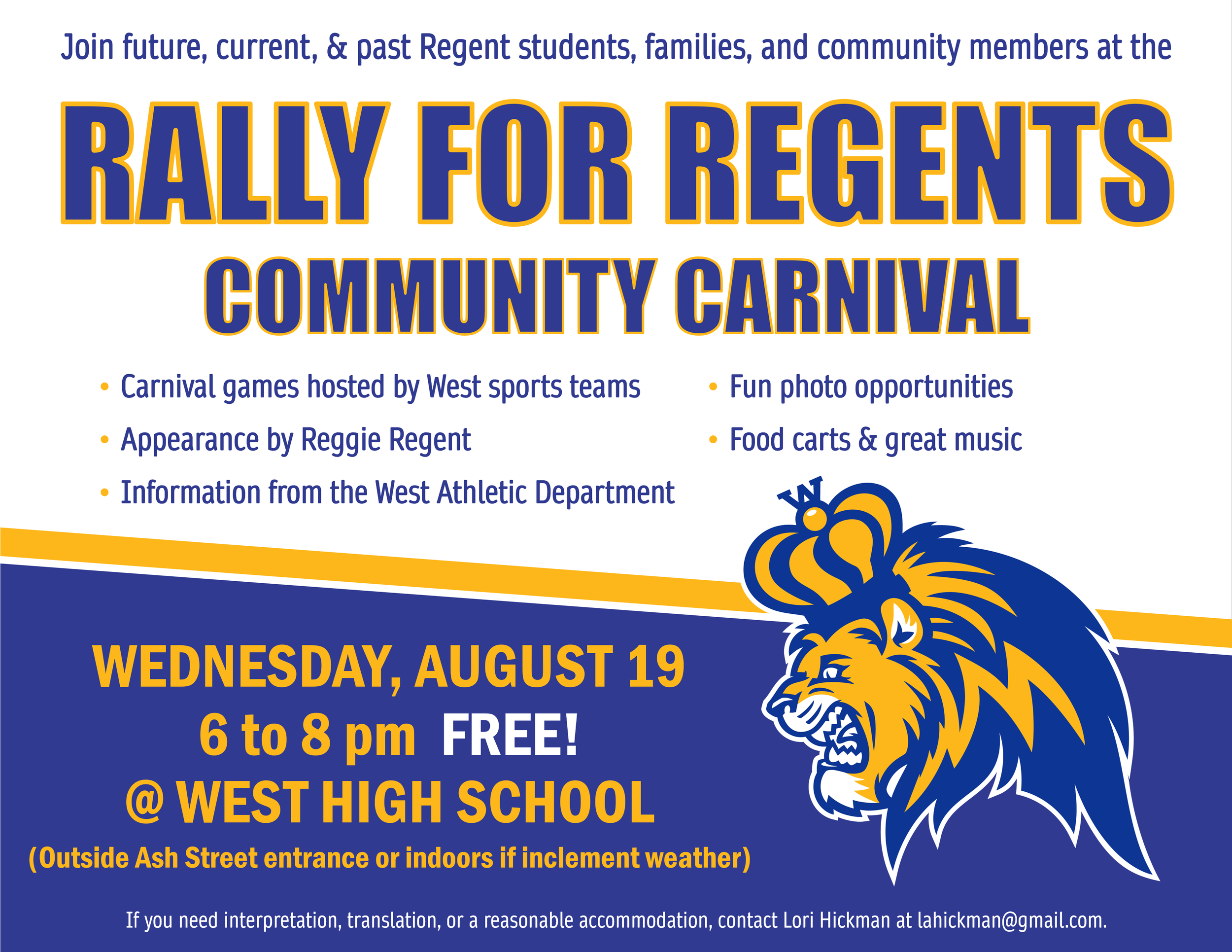 RALLY FOR REGENTS COMMUNITY CARNIVAL (Aug 19)