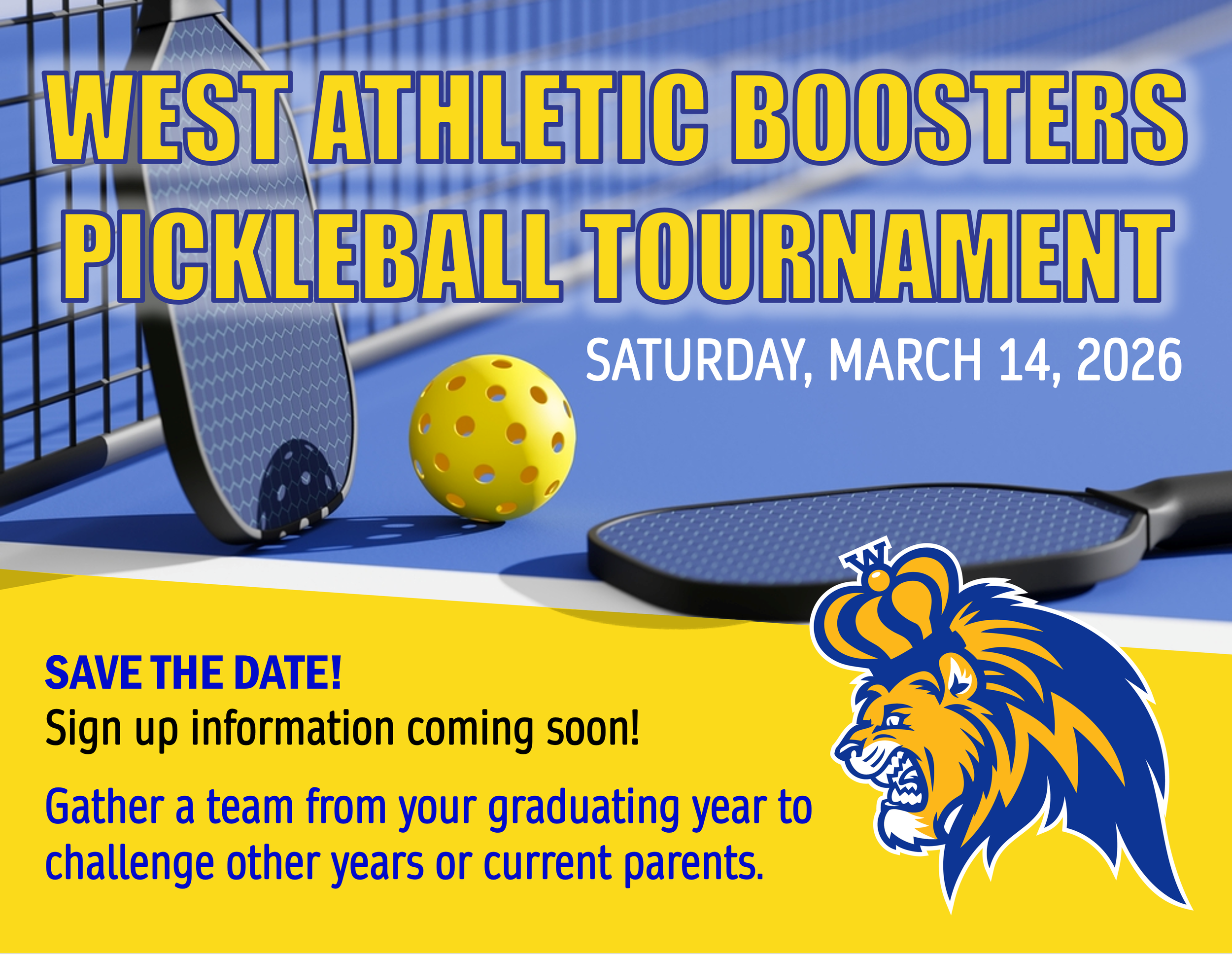 WEST ATHELTIC BOOSTERS PICKLEBALL TOURNAMENT (Mar 14)