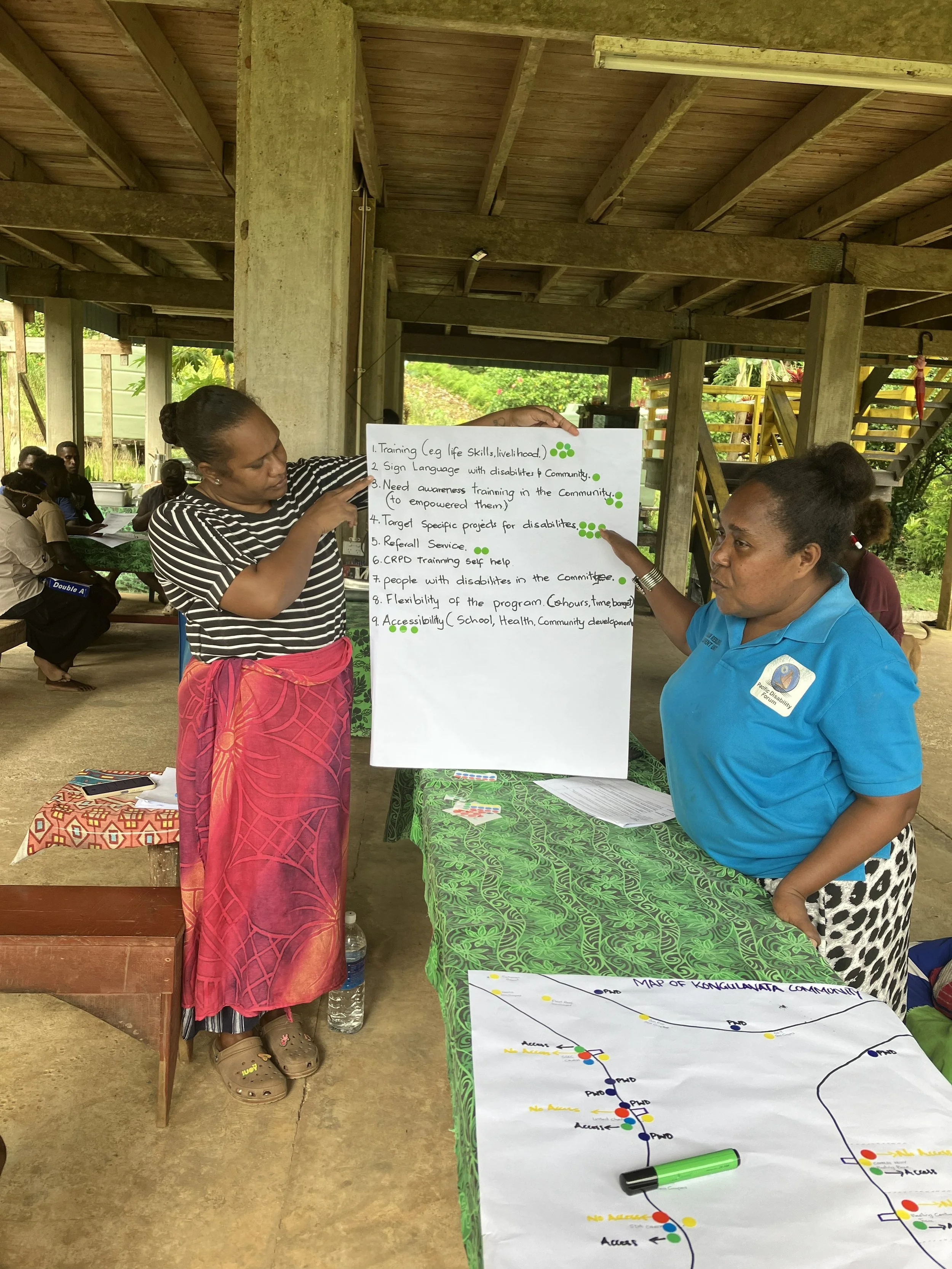 Lydia and Naomi of the National Disability Forum Solomon Islands lead focus group discussion in Solomon Islands