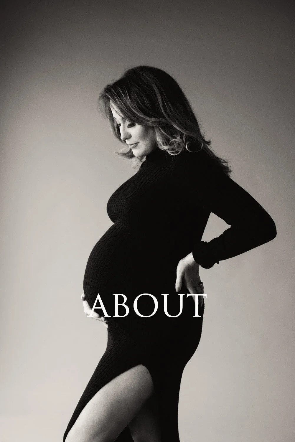 Studio Pregnancy Photoshoot, Pregnancy Photography woman in black dress

