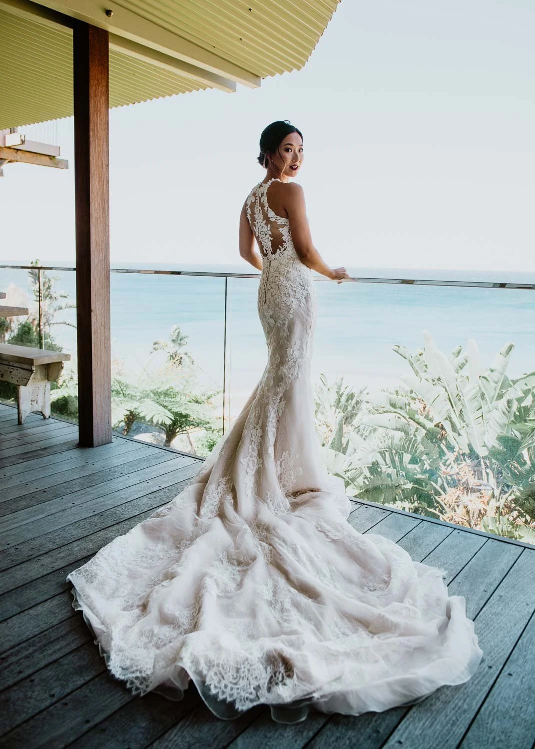 Sydney Bride with a beautiful wedding gown with a long train
