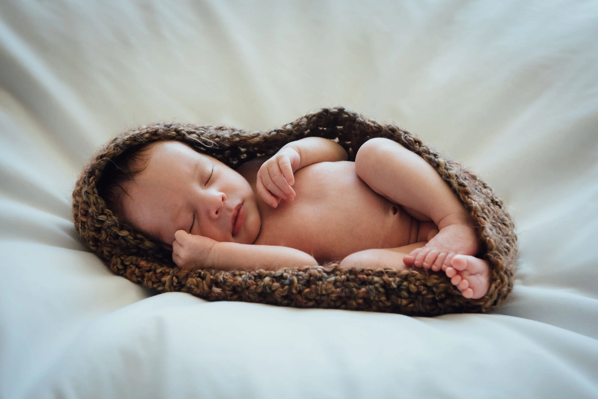 newborn photography in sydney of baby sleeping in cocoon 
