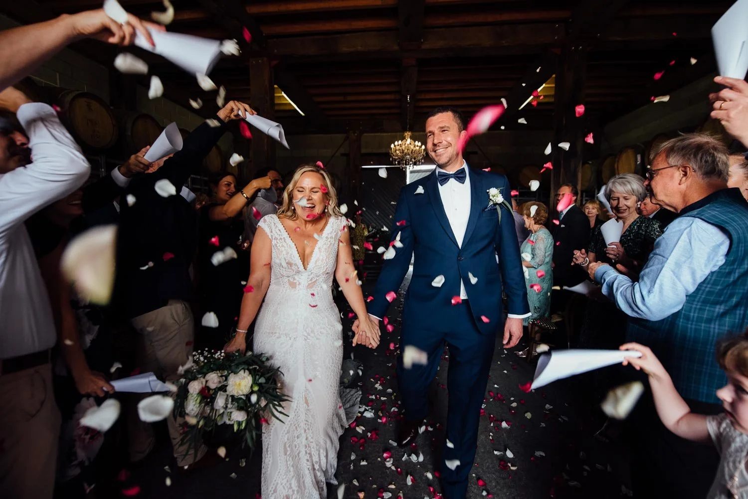 Wandin estate Wedding, bride and groom just married confetti, wedding ceremony confetti,