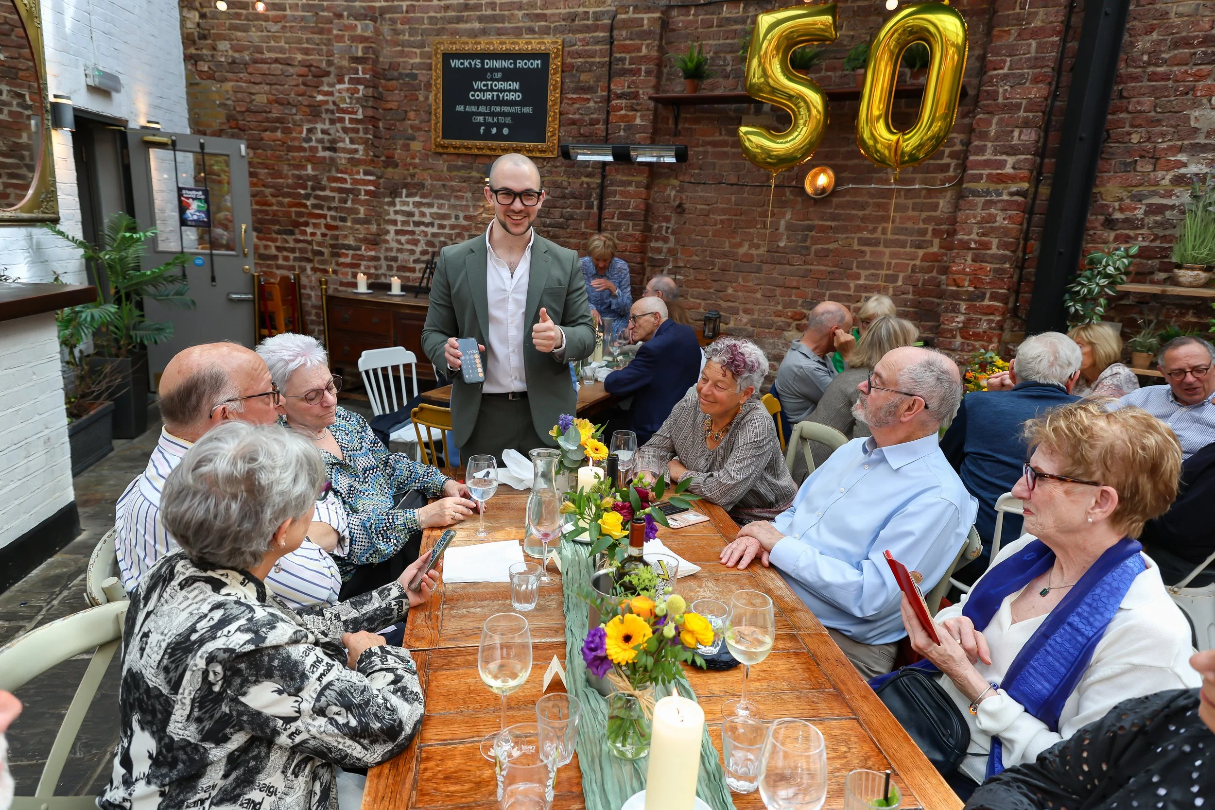 Magician loves roaming around and do his tricks with the guests. 2026-May 3 Rhoda & Baruch Golden Anniversary. 