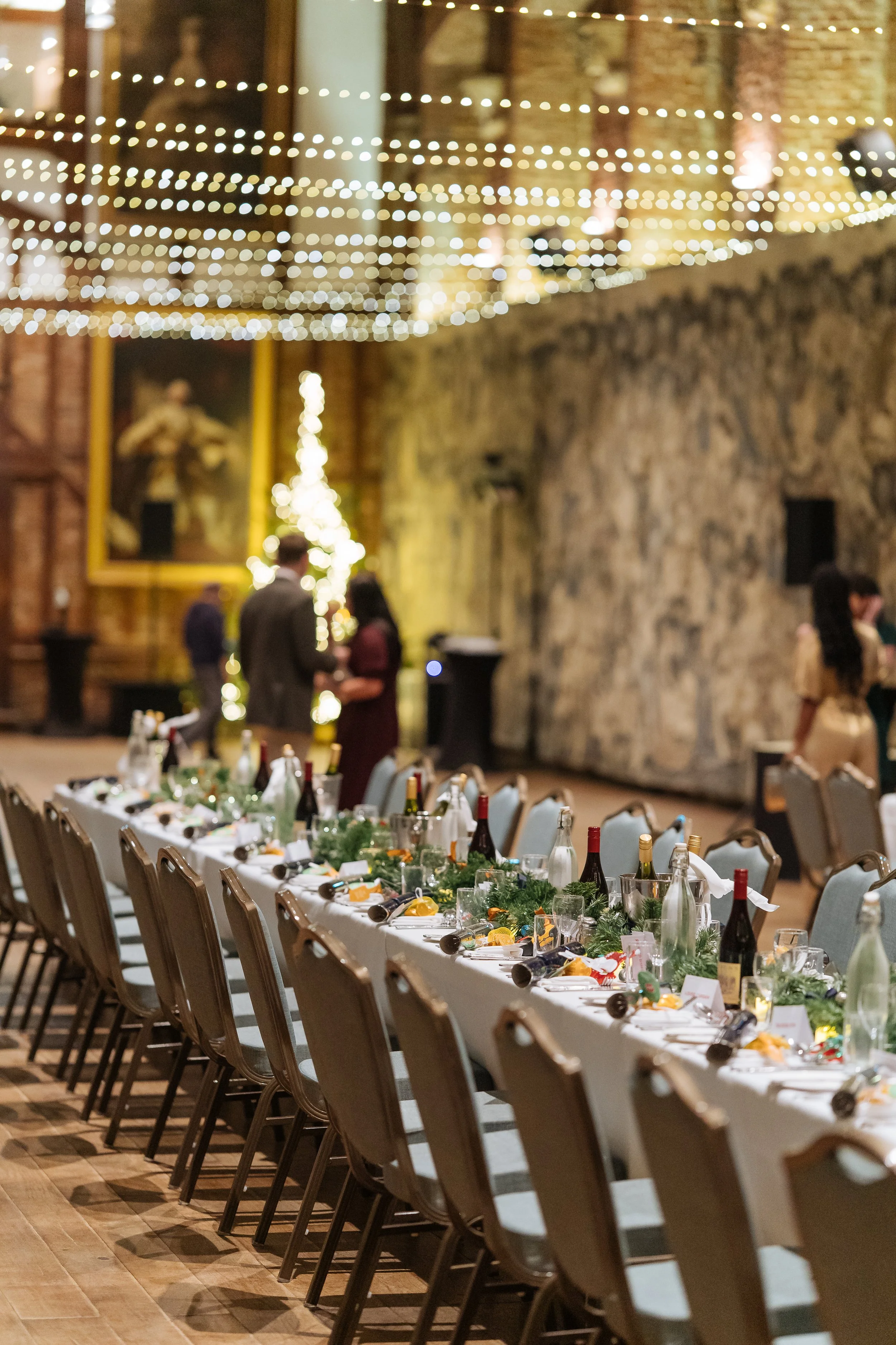 Formal banquet table prepared for a corporate dinner in London.