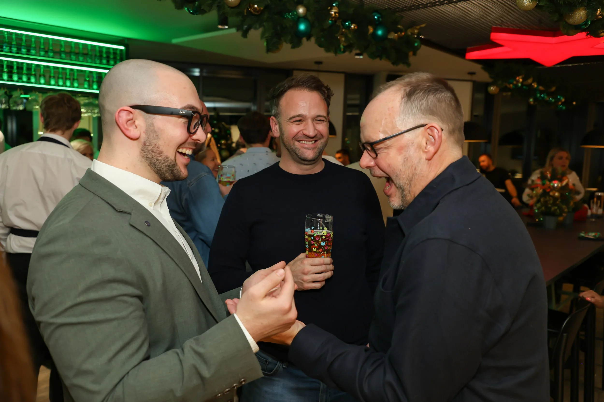 Interactive and playful magic creates laughter among corporate guests.