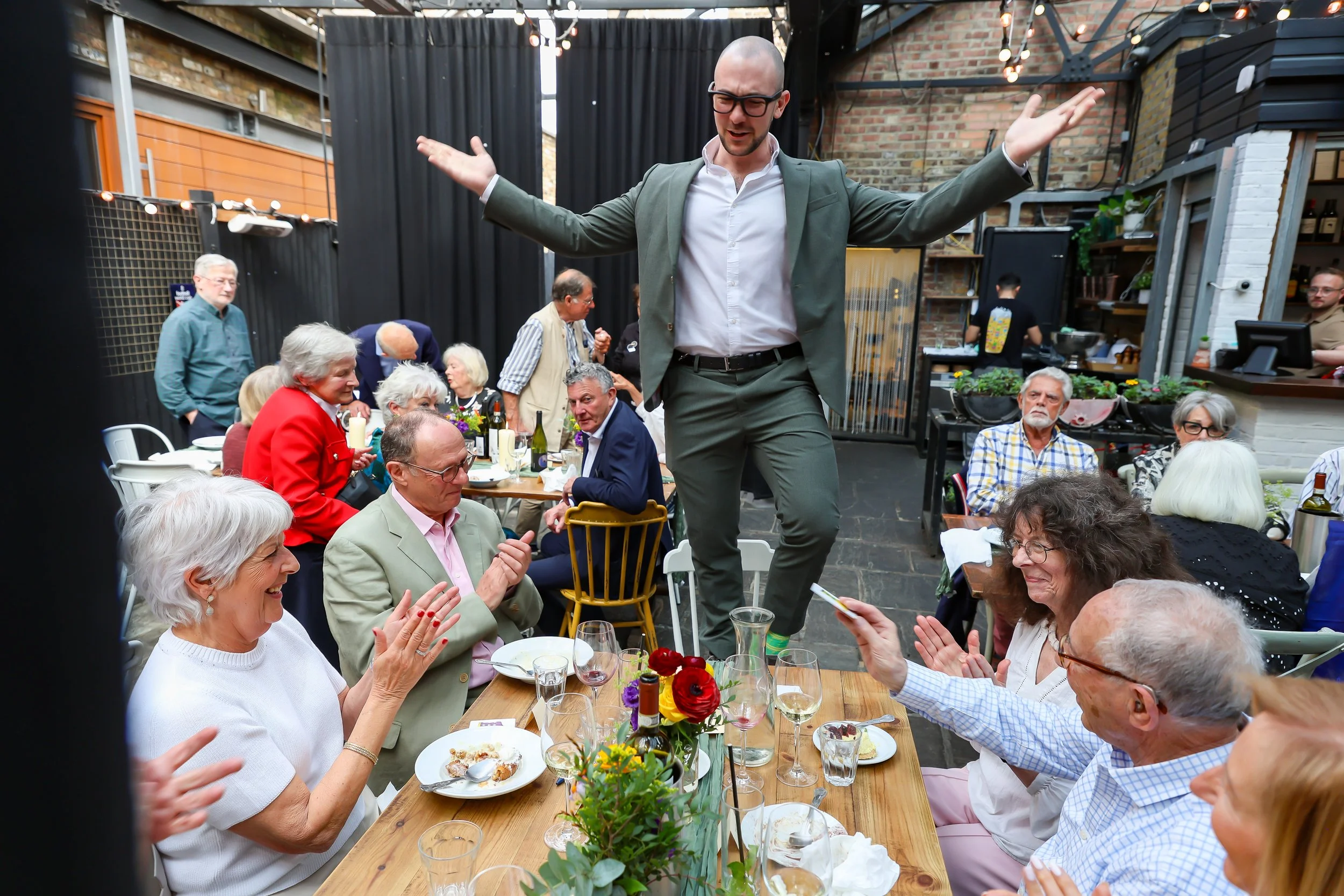 The Magician is now showing his golden sock trick. 2026-May 3 Rhoda & Baruch Golden Anniversary. 
