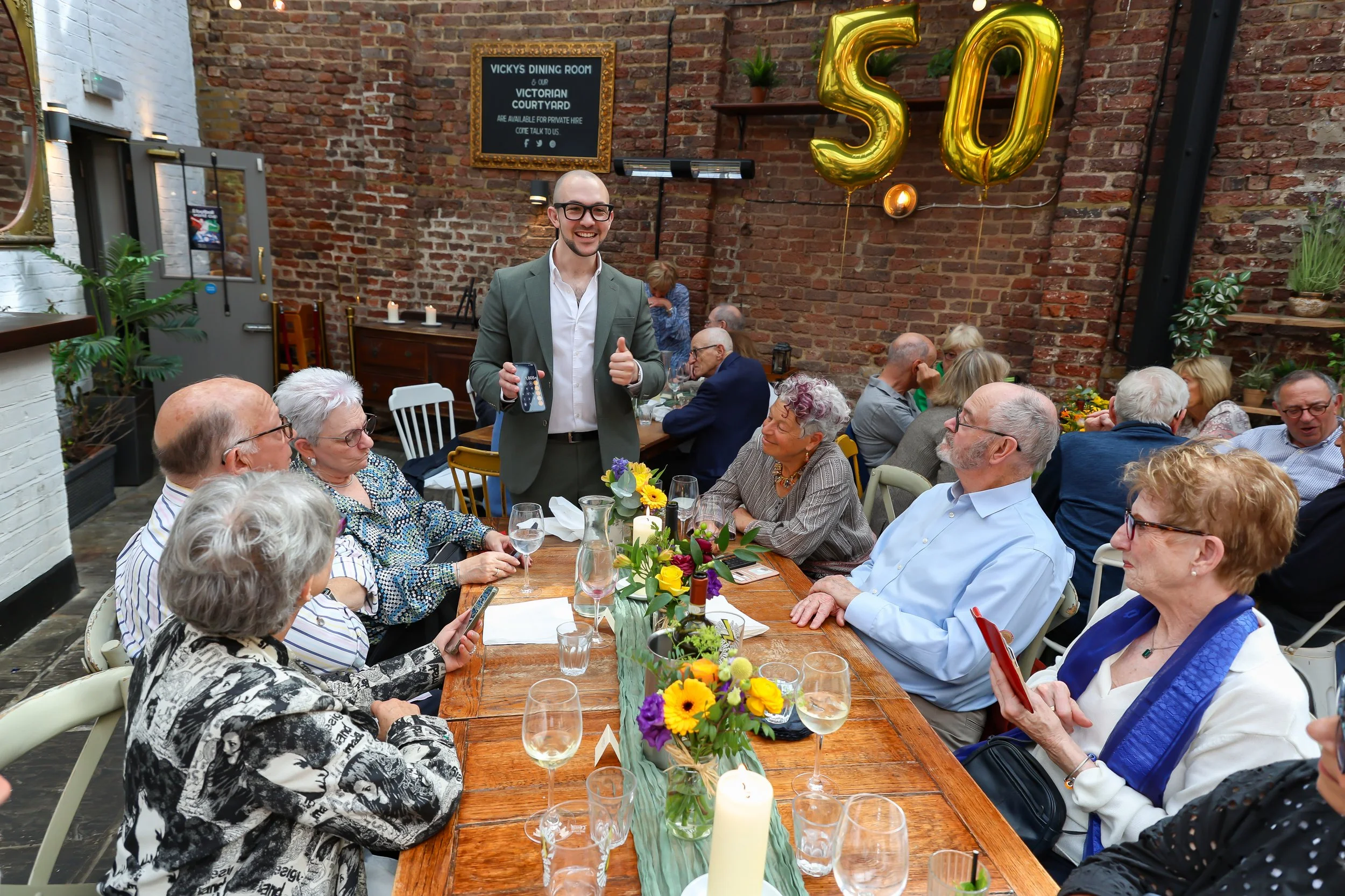 Magician loves roaming around and do his tricks with the guests. 2026-May 3 Rhoda & Baruch Golden Anniversary. 