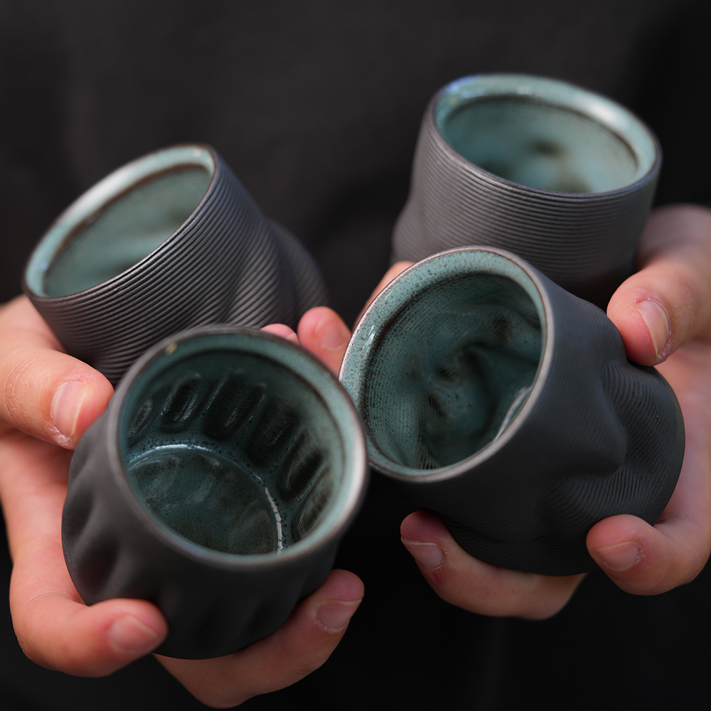 Set Of Four Coffee Cups in Algae Green