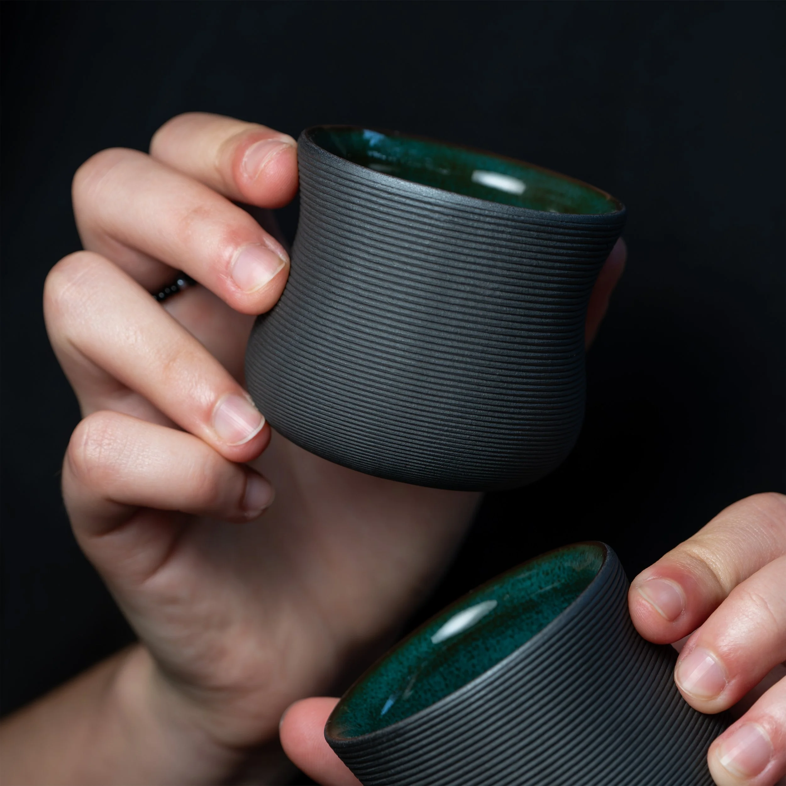 Set Of Two Contour Cortado Cups in Forest Green