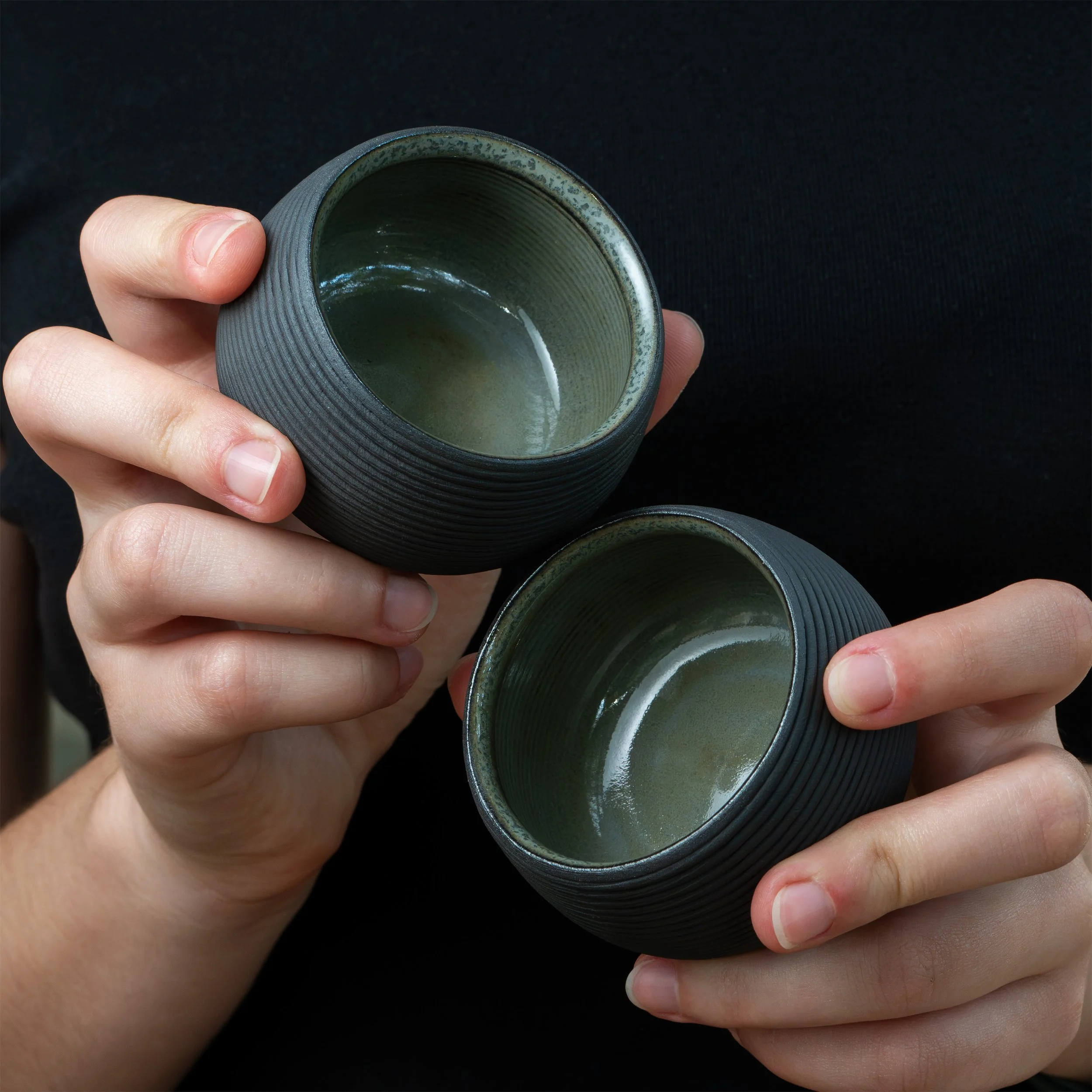 Set of Two Textured Espresso Coffee Cups in Olive Ash