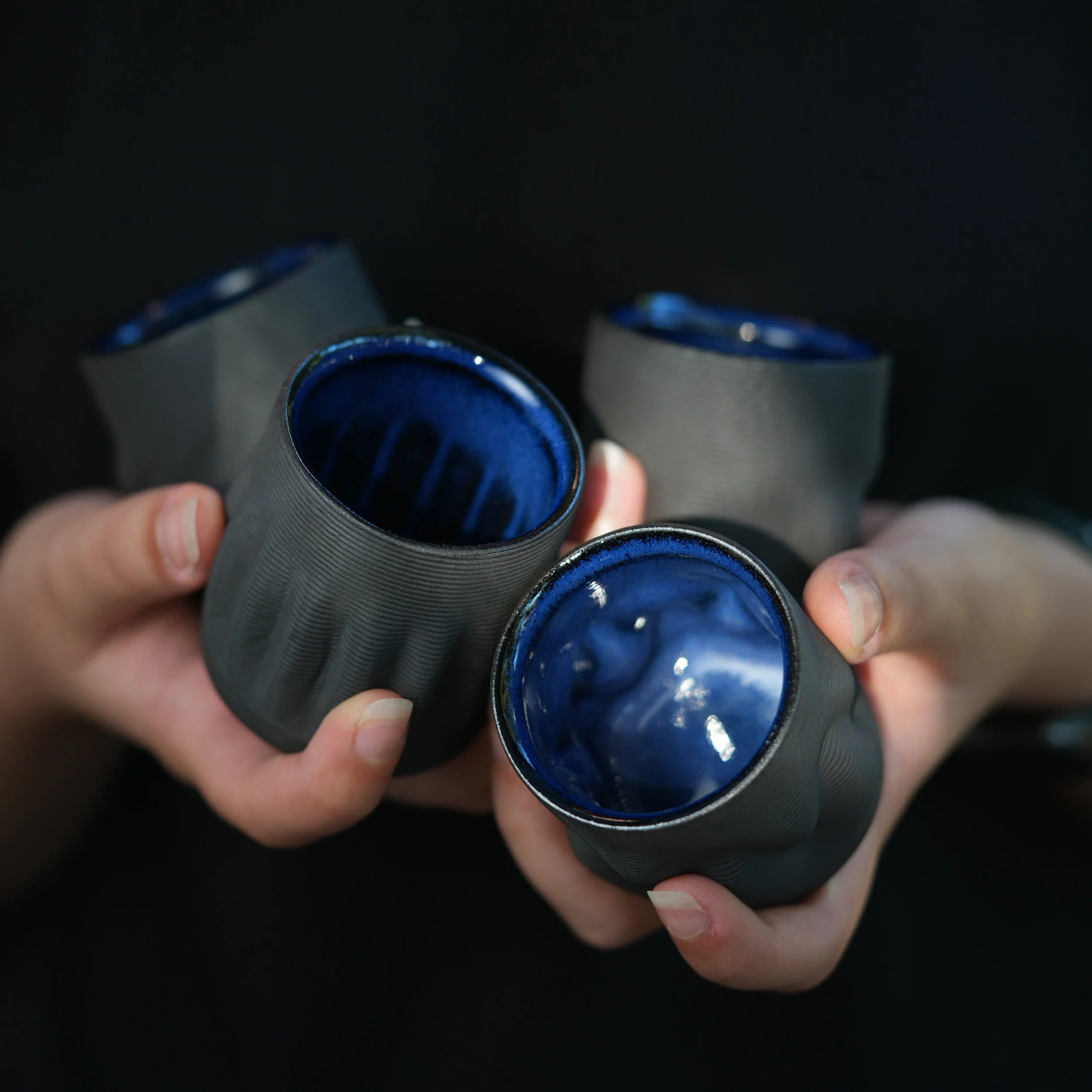 Set Of Four Coffee Cups in Koke Blue