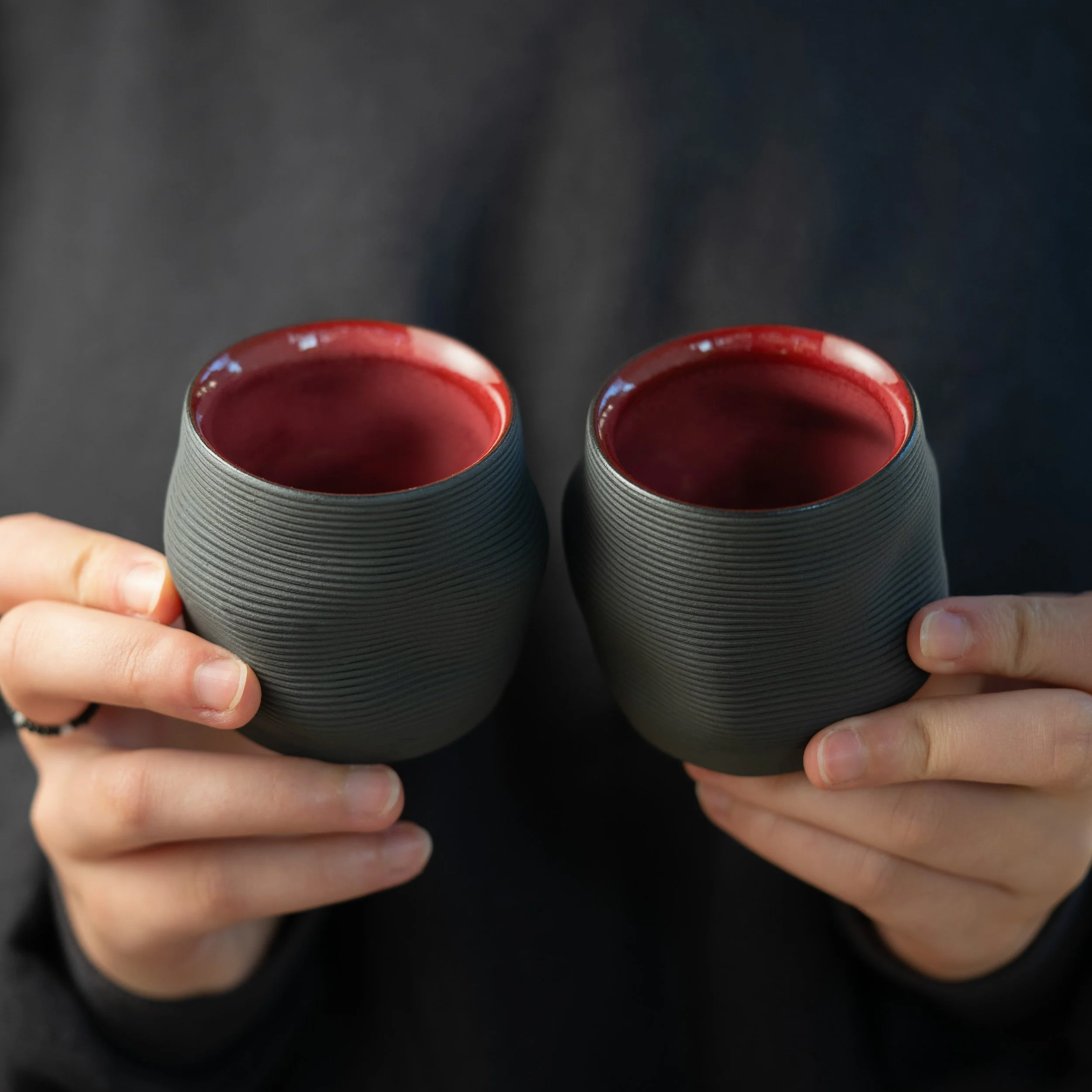C0037 Set Of Two Organic Cortado Cups in Red Garnet