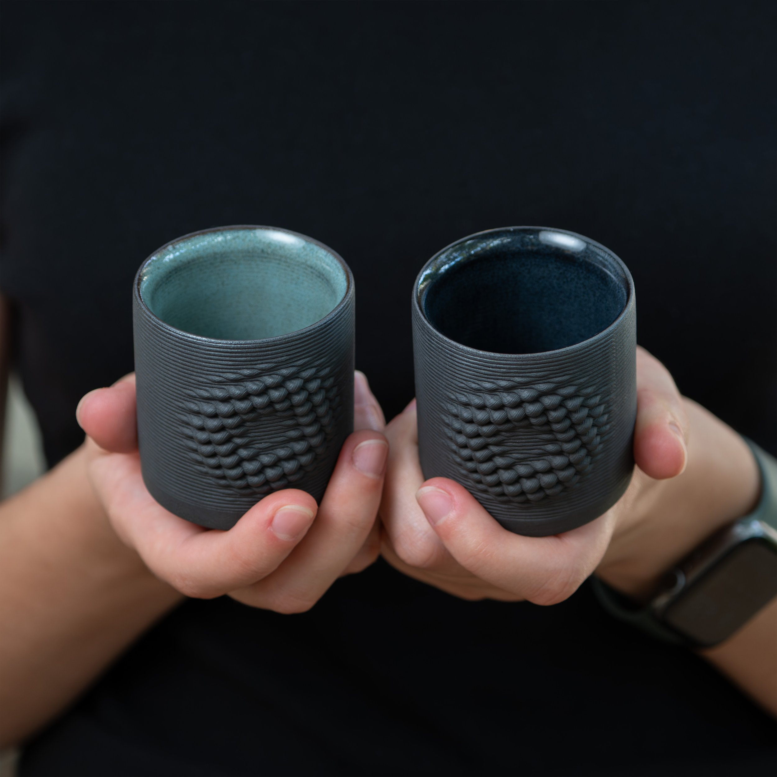 Ring Coffee Cups in Night and Algae Green