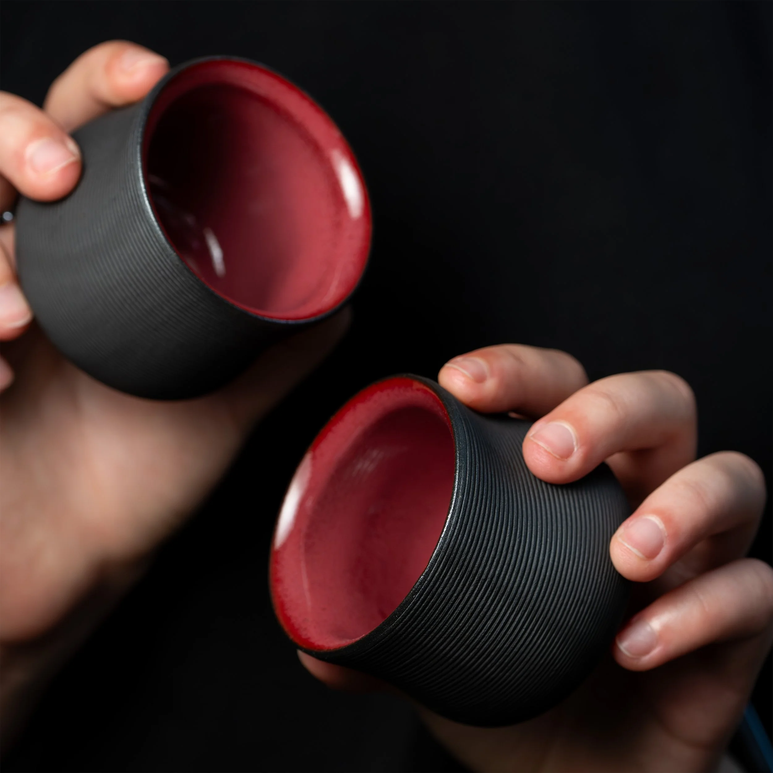 Set Of Two Contour Cortado Cups in Red Garnet