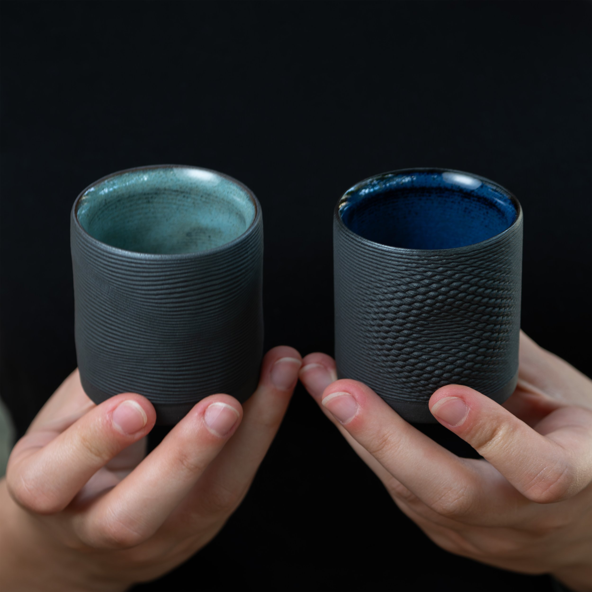 Set Of Two Espresso Cups in Koke Blue and Algae Green