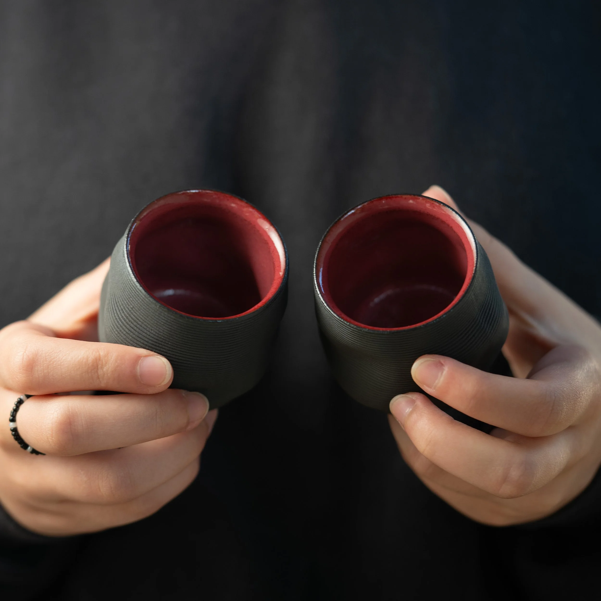 C0033 Set Of Two Organic Espresso Cups in Red Garnet