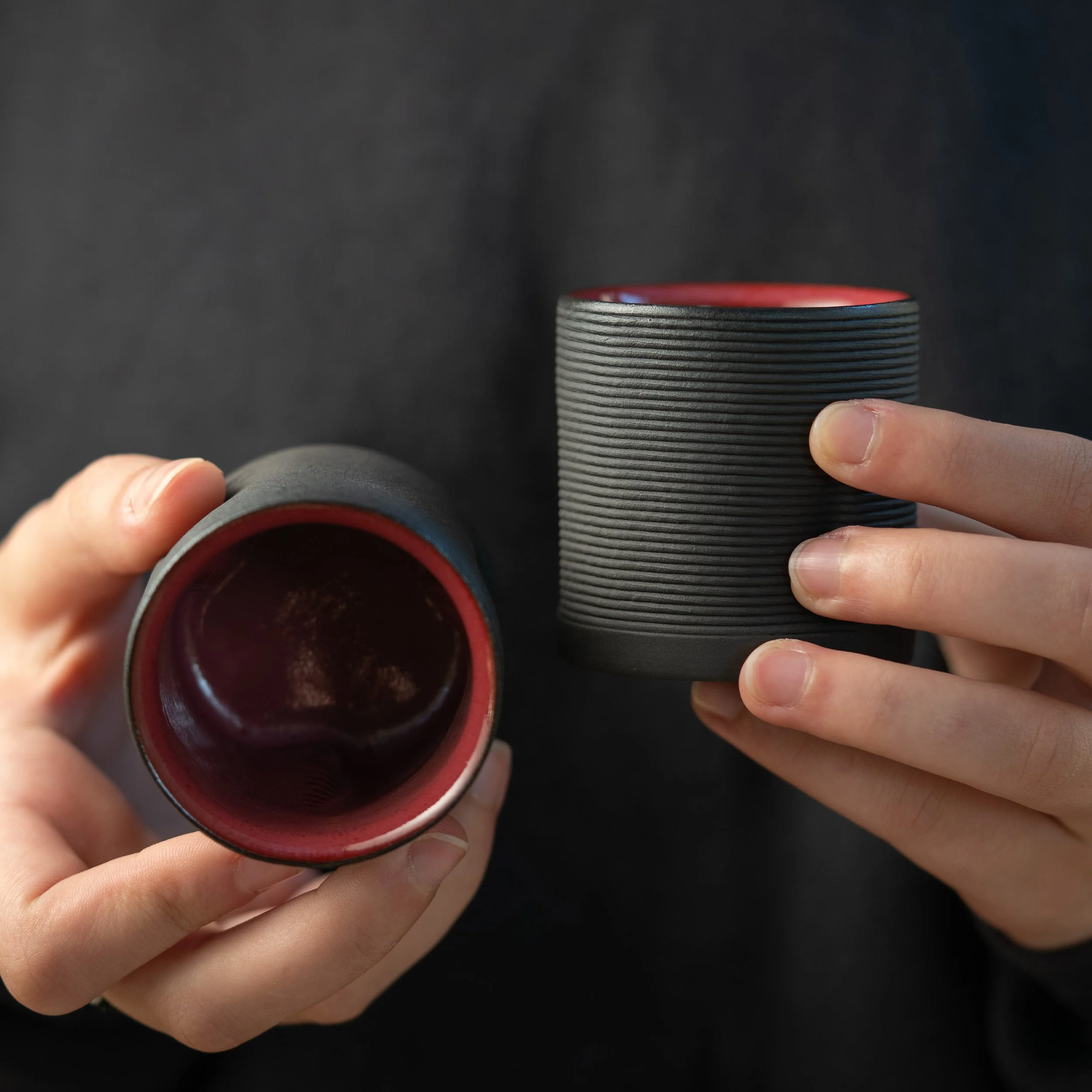Set of Two Espresso Cups in Red Garnet