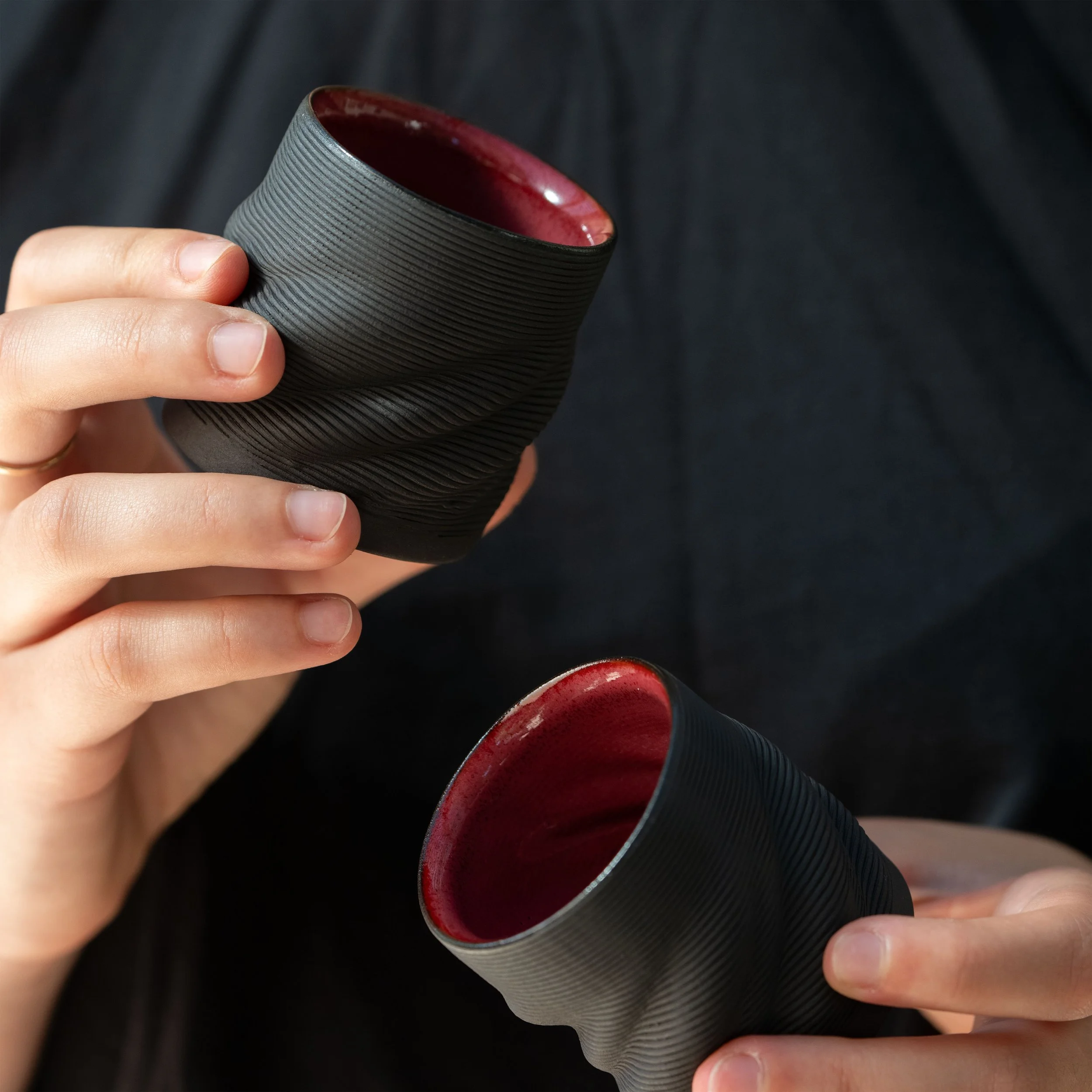 Set Of Two Coffee Cups in Red Garnet 2