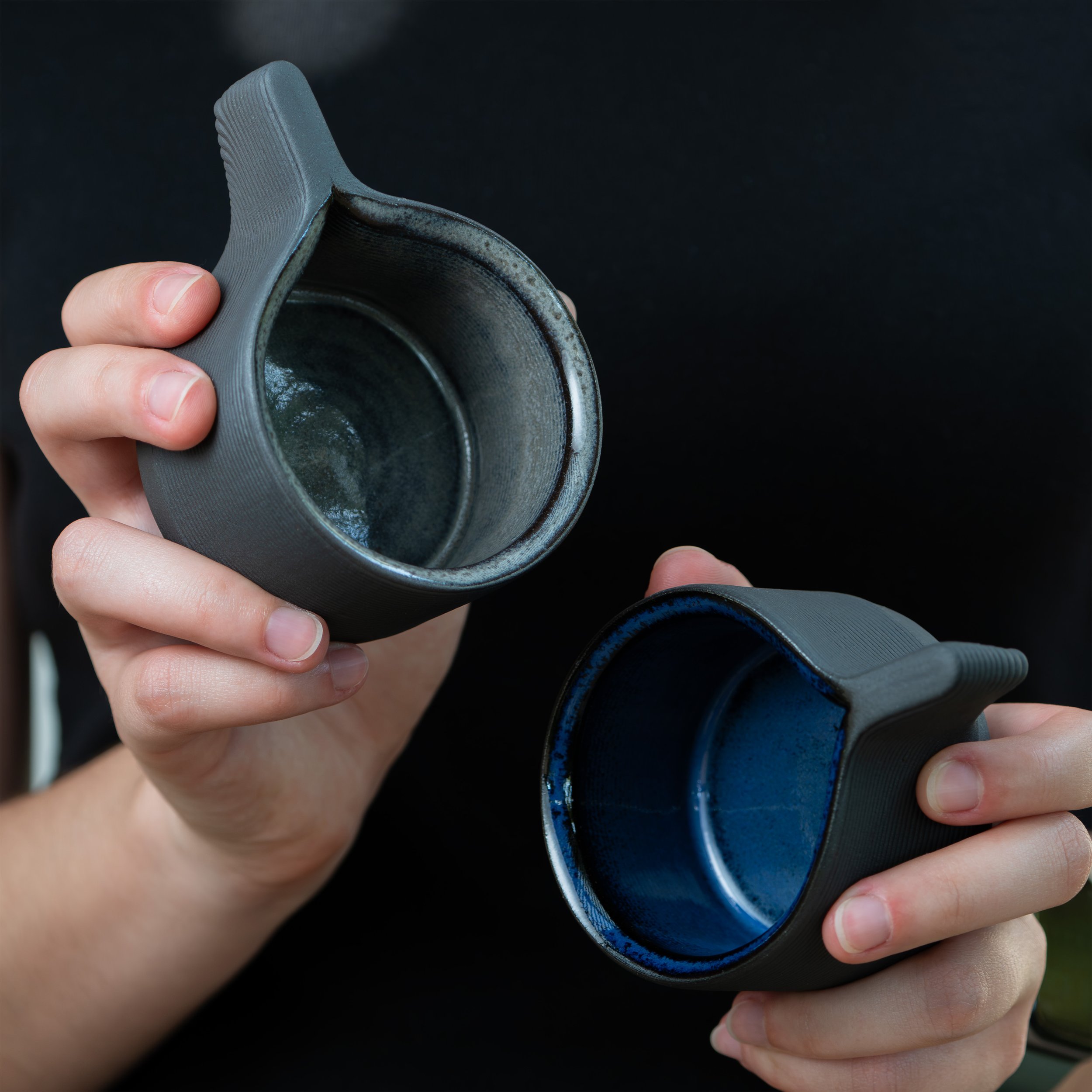 Set of Two Macchiato Cups in Lunar Grey and Koke Blue