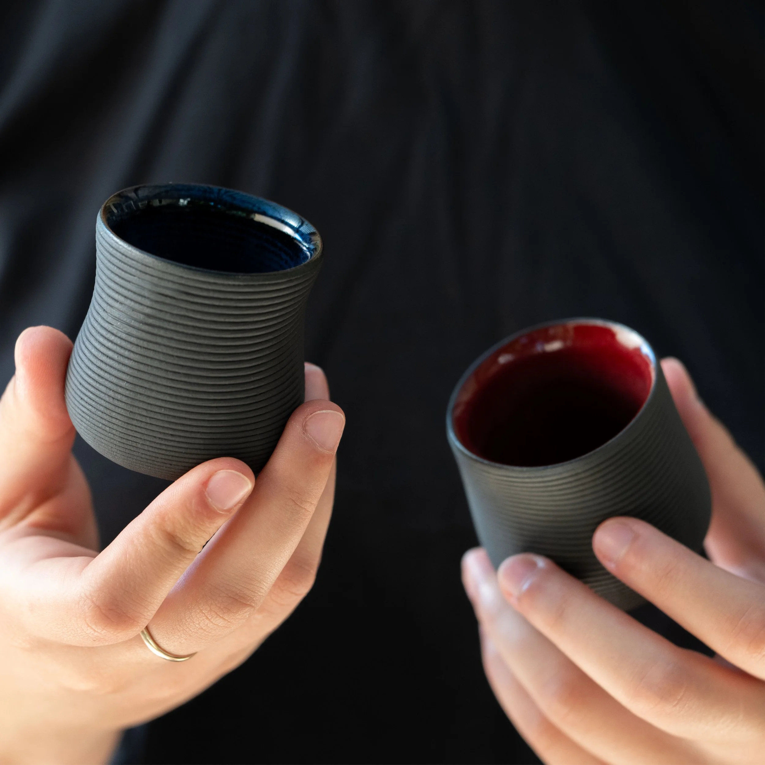 Set Of Two Contour Mini Cups in Blue and Red
