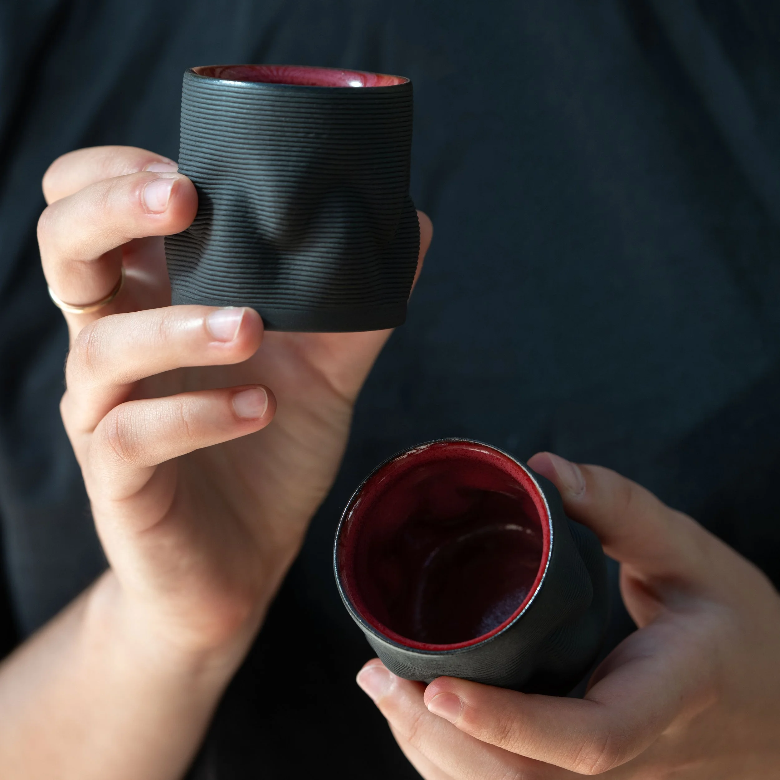 Set Of Two Coffee Cups in Red Garnet 1