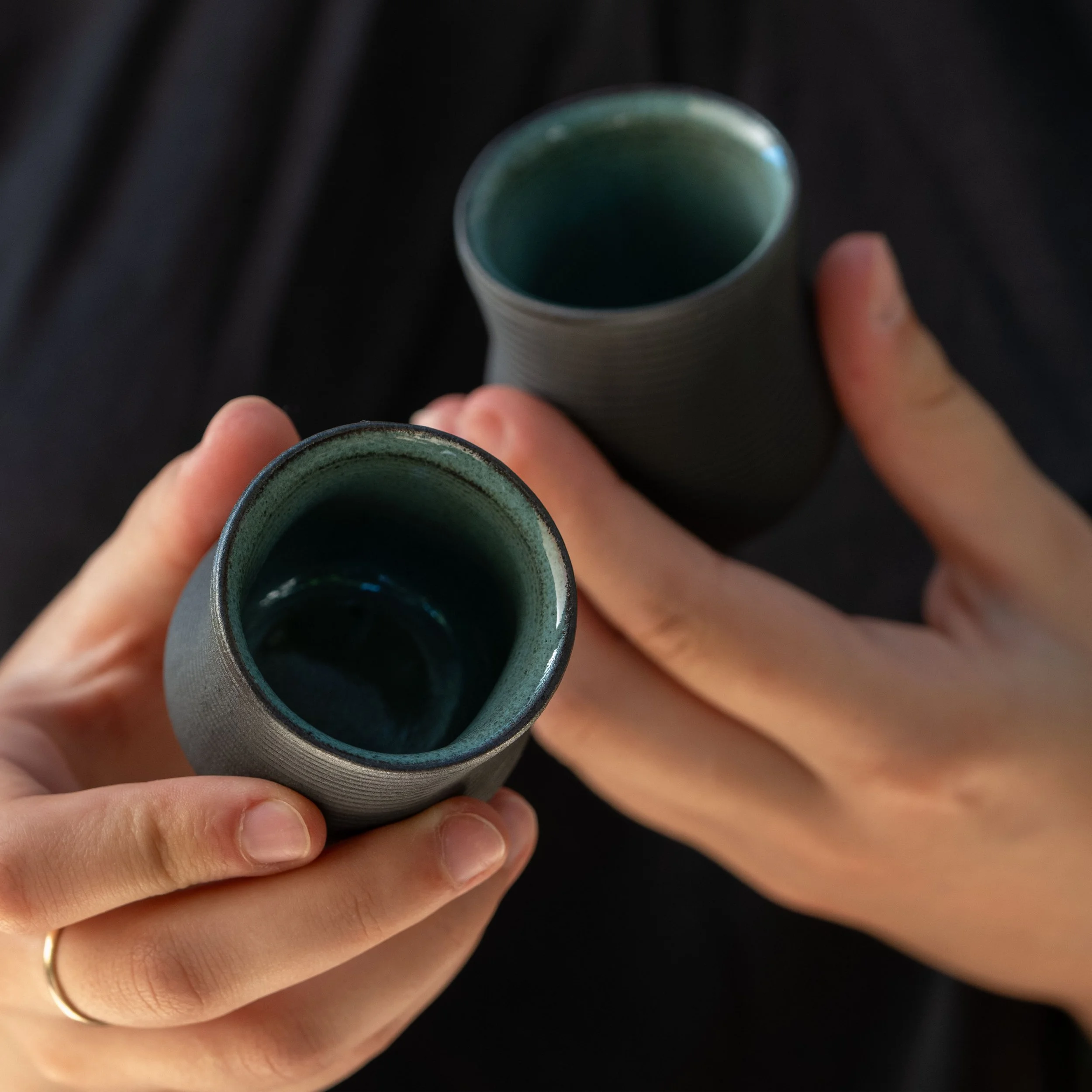 Set Of Two Contour Mini Cups in Green Algae