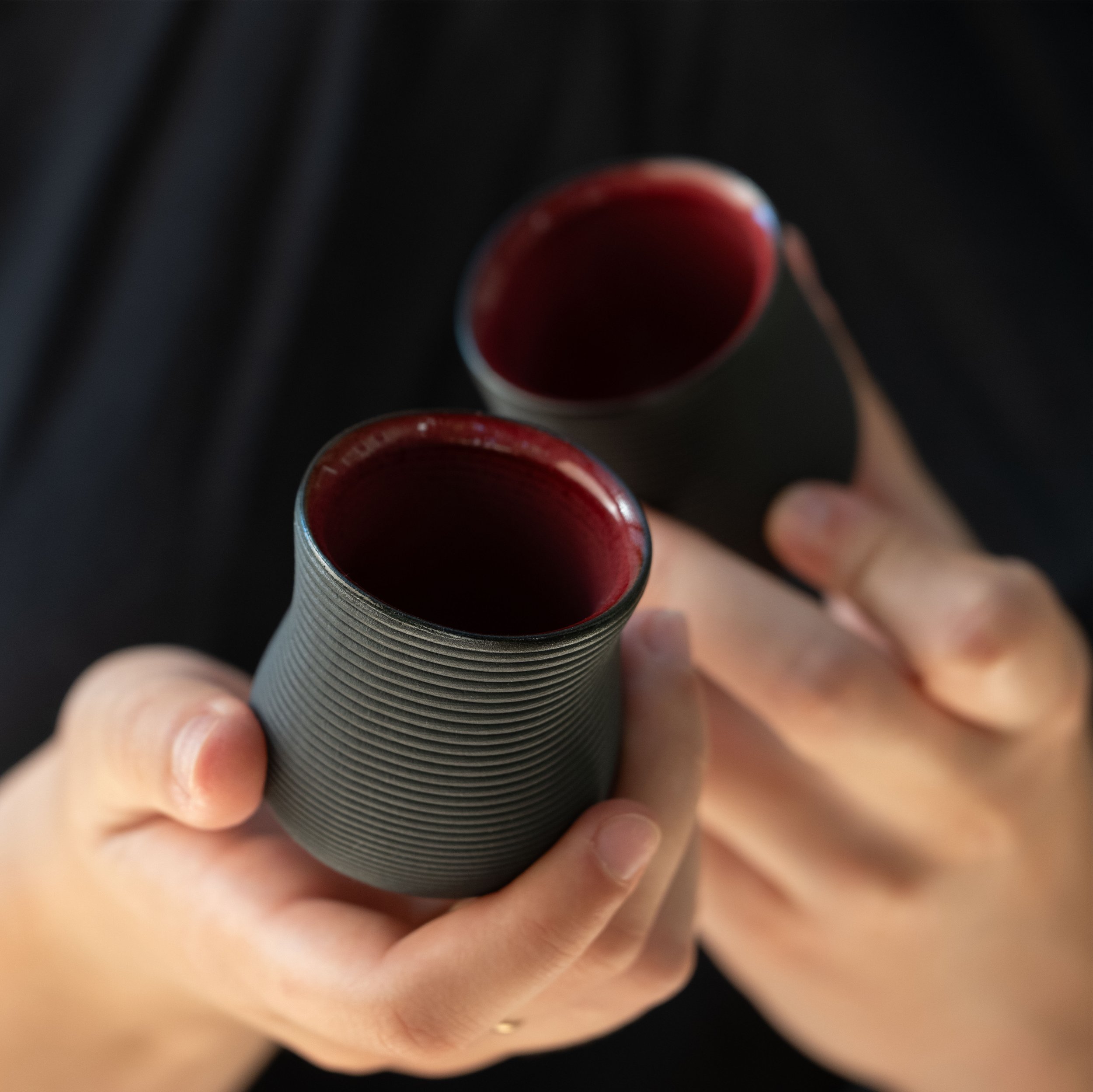Set Of Two Contour Mini Cups in Red Garnet
